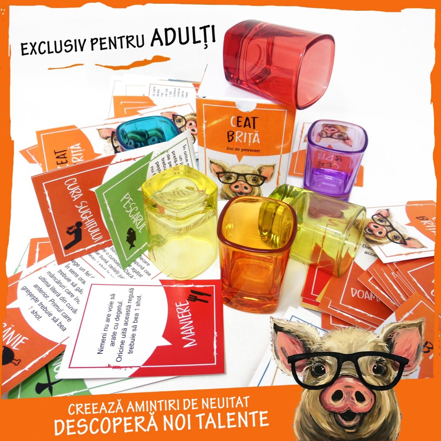 Ceat Brita, joc de carti pentru petreceri. Limba romana, pentru adulti, contine 125 de carti de joc cu provocari haioase fotografia produsului View 14 L