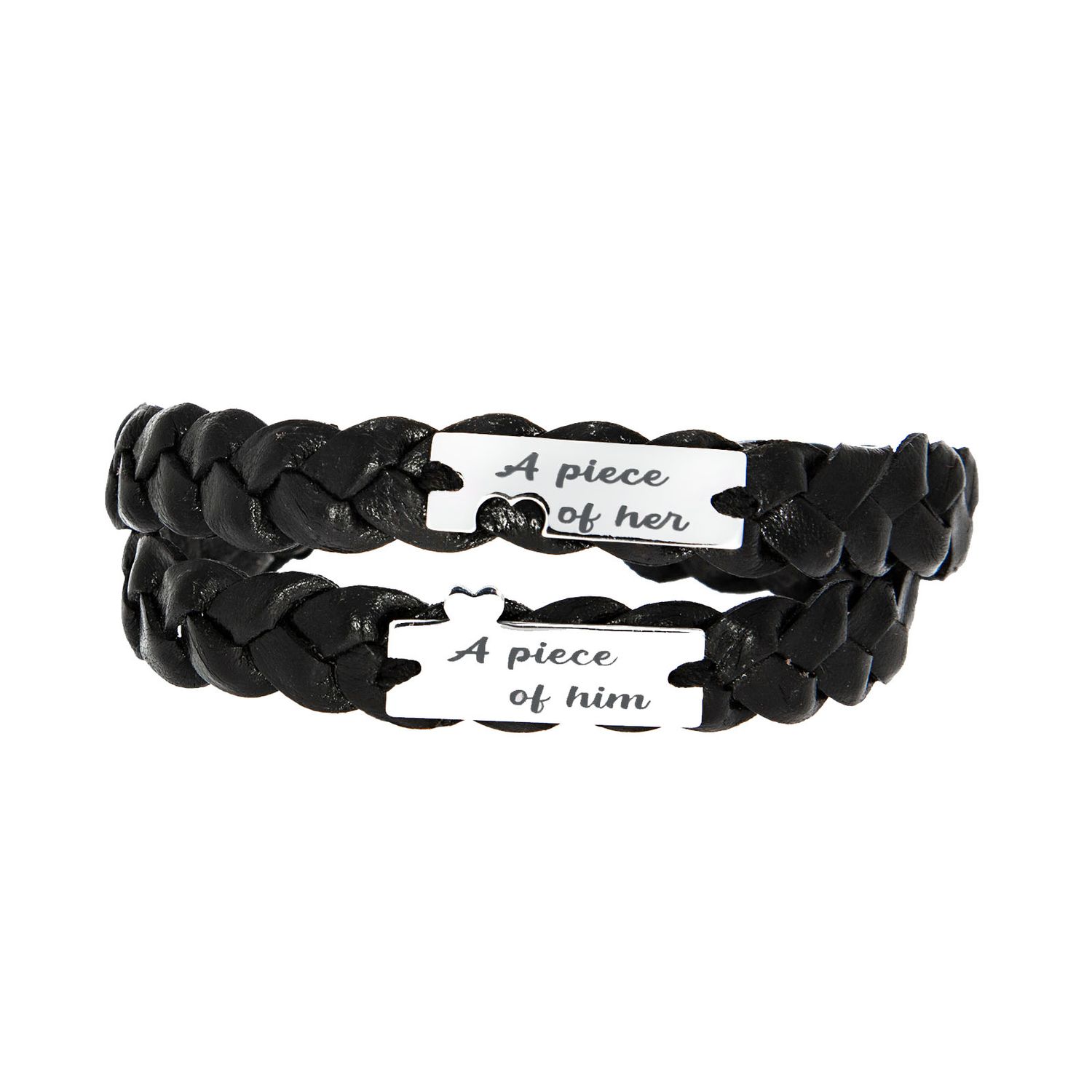 Set Brățări Piele cu Plăcuță Argint Personalizată, PAGS3501 fotografia produsului
