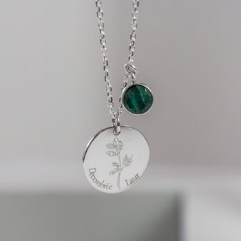 Lantisor Argint Personalizat Cu Banut Floral si Smarald, PAGLRO155-2