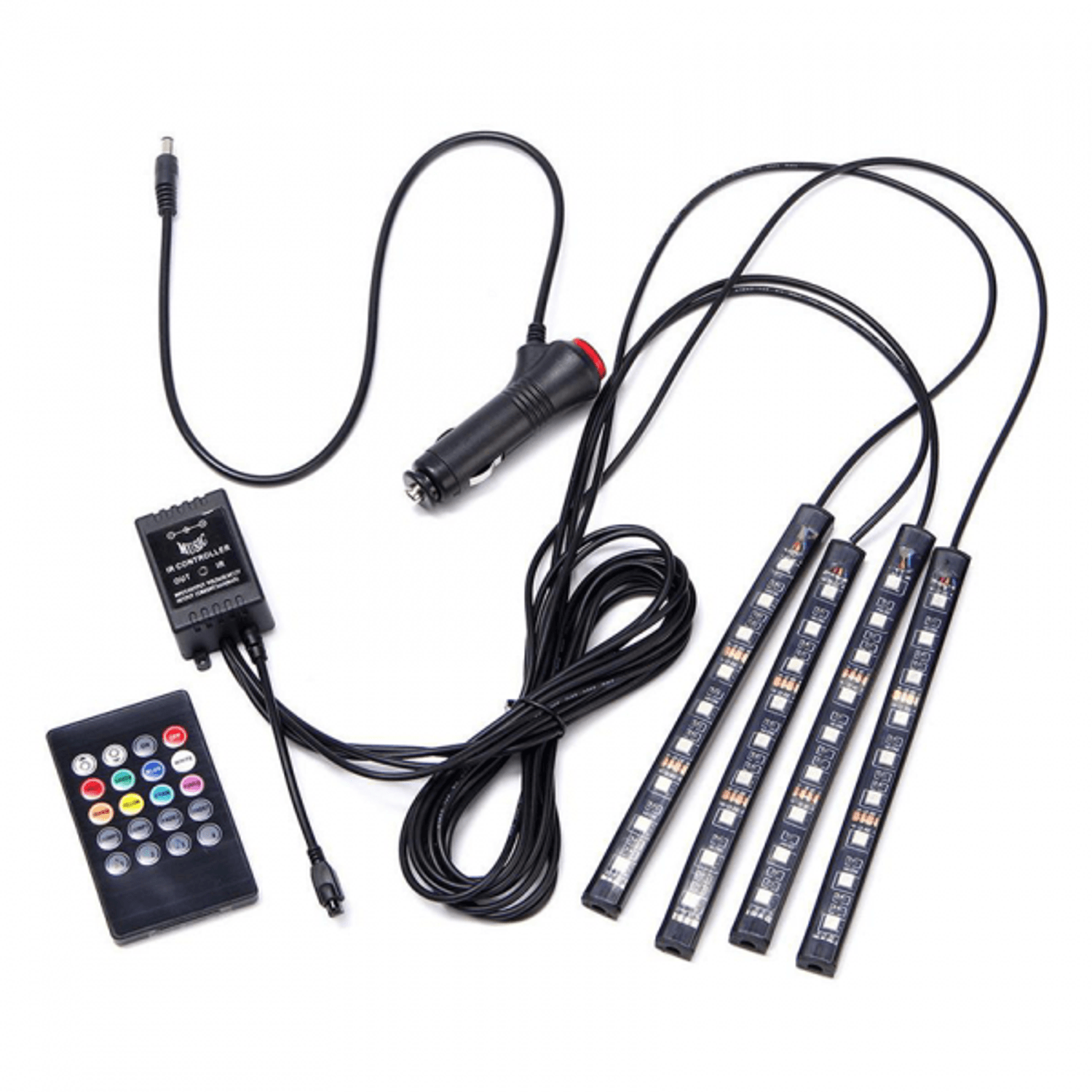 Set 4 benzi 9 LED ambientale pentru auto cu telecomanda fotografia produsului