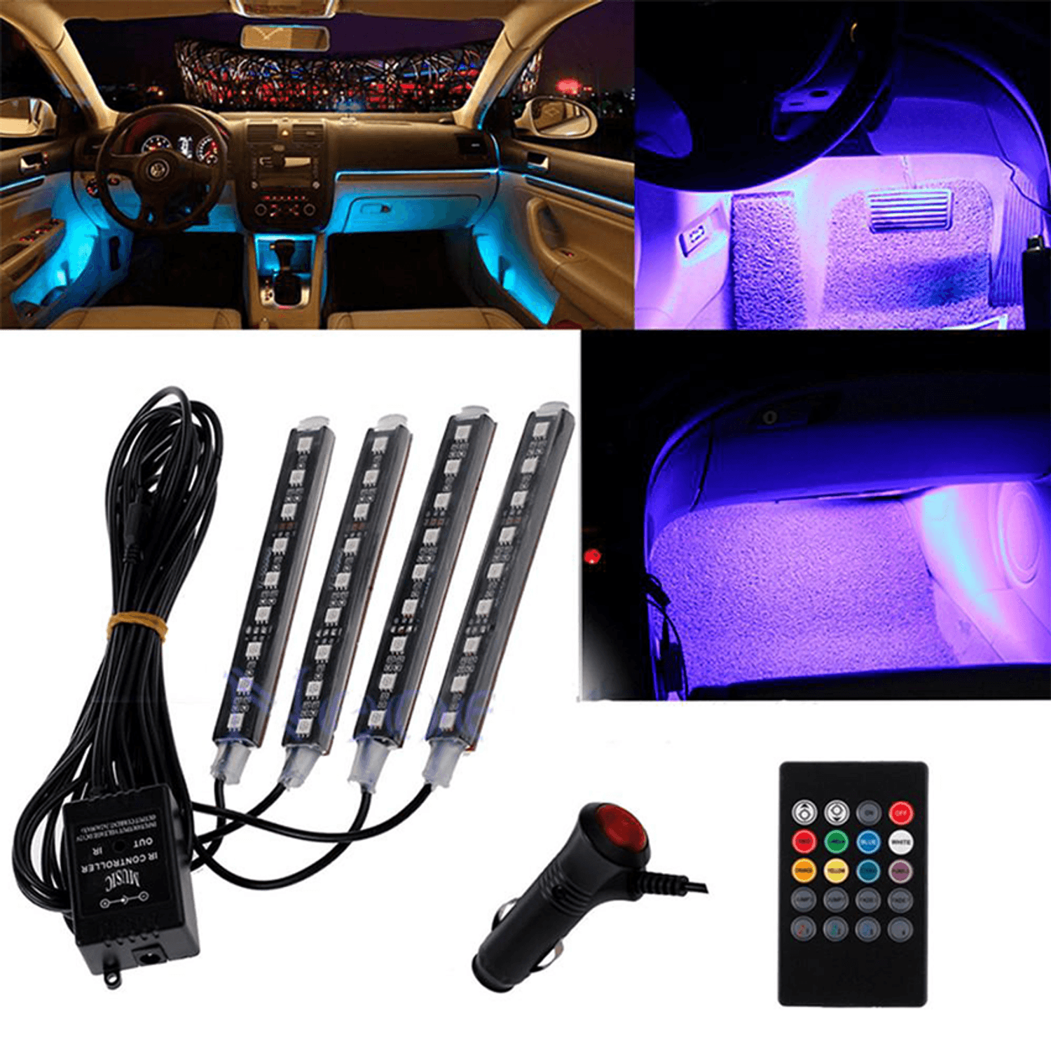 Set 4 benzi 9 LED ambientale pentru auto cu telecomanda fotografia produsului View 4 L