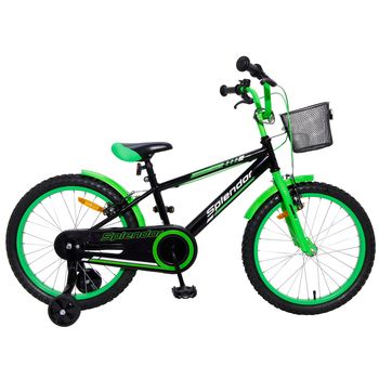 Bicicleta Pentru Copii, 16“, Splendor,roti Ajutatoare, Aparatoare , Cosulet Pentru Jucarii Support, SPL16N (verde+negru)