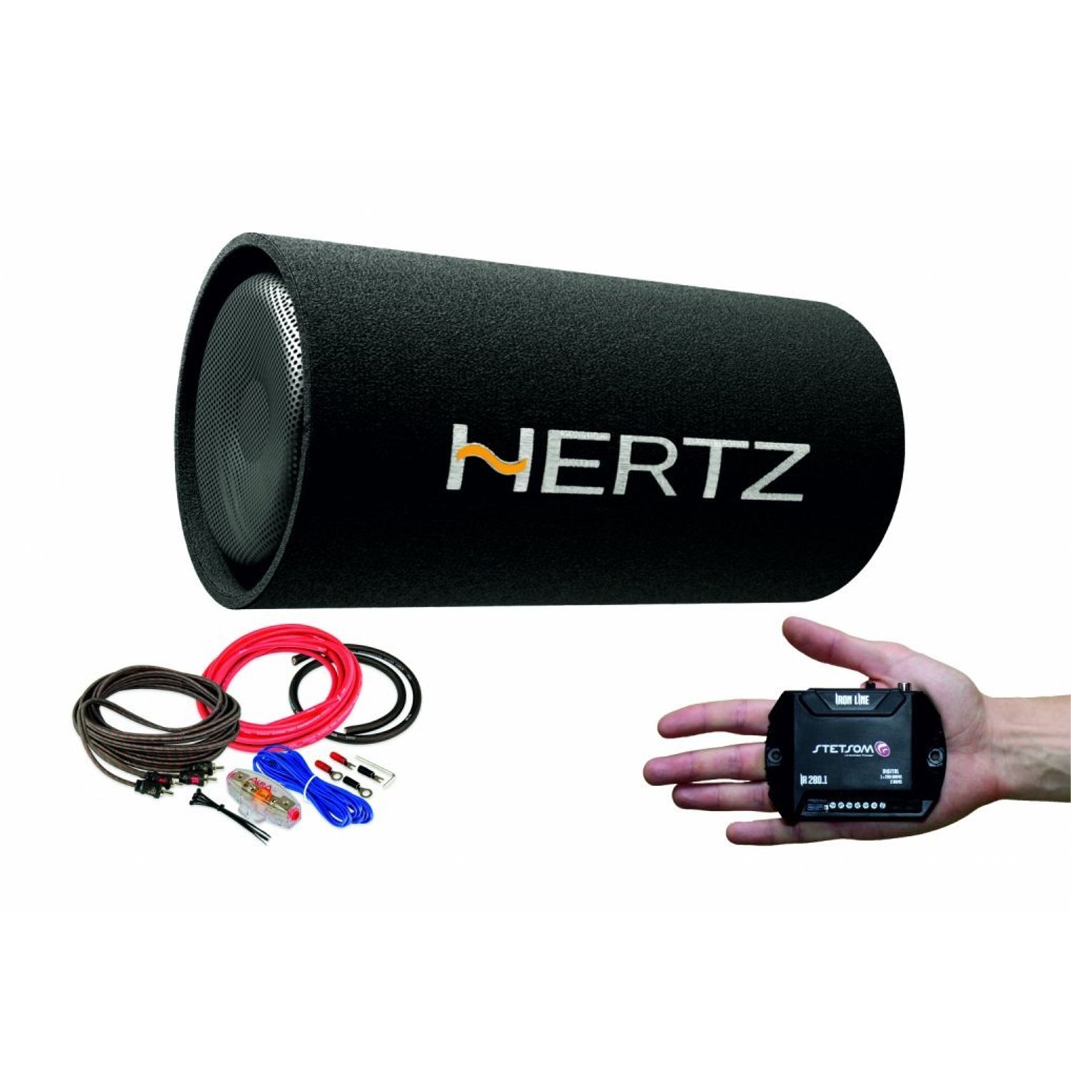 Pachet Subwoofer auto Hertz DST 30.3B + Amplificator Stetsom IR 280.1 + kit de cabluri complet fotografia produsului