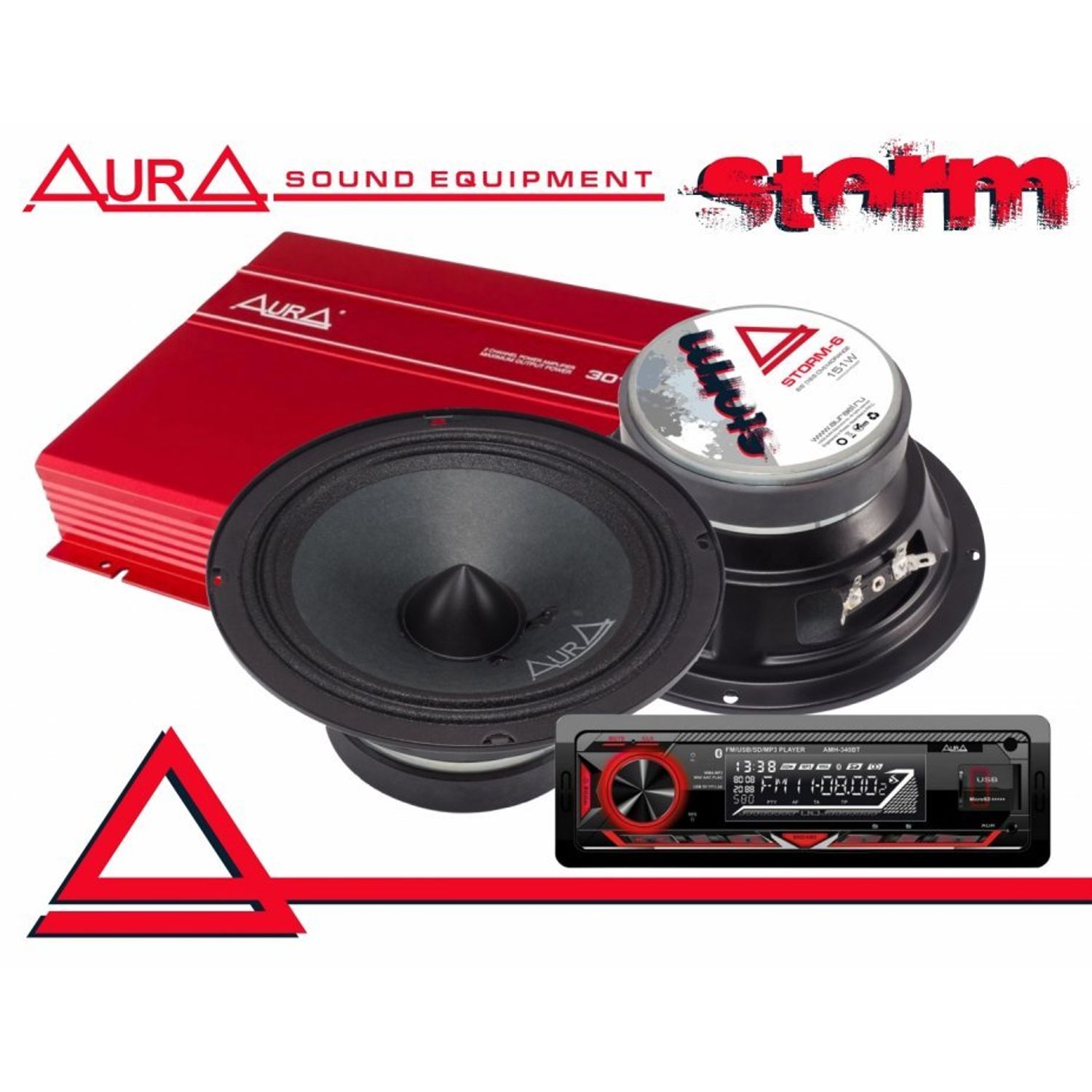 Pachet difuzoare Aura Storm 6 cu amplificator si player auto fotografia produsului