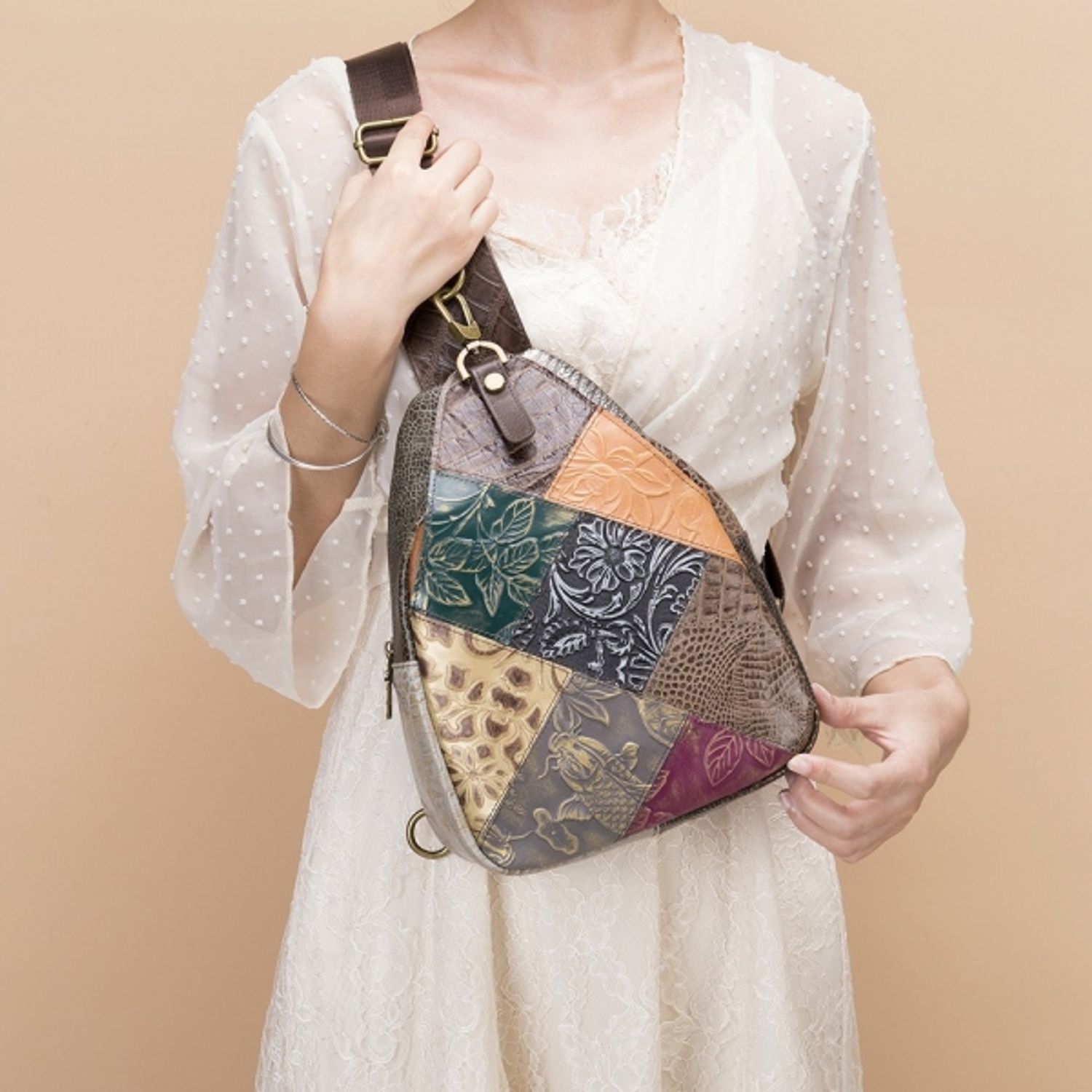 Rucsac dama, Jayleen GT1508, piele naturala, multicolor fotografia produsului View 5 L
