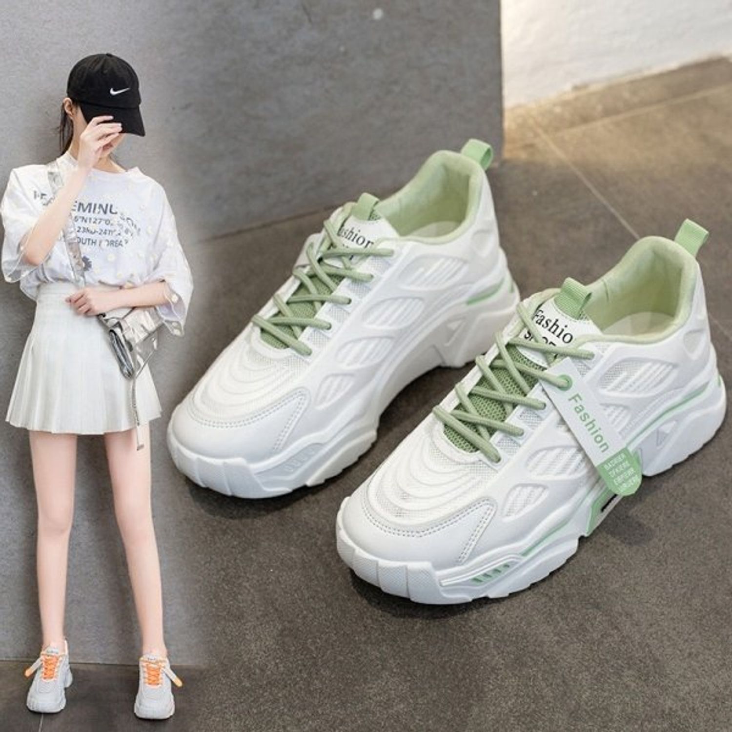 Pantofi sport dama AD35, model alb / verde, AD35-35 fotografia produsului View 6 L