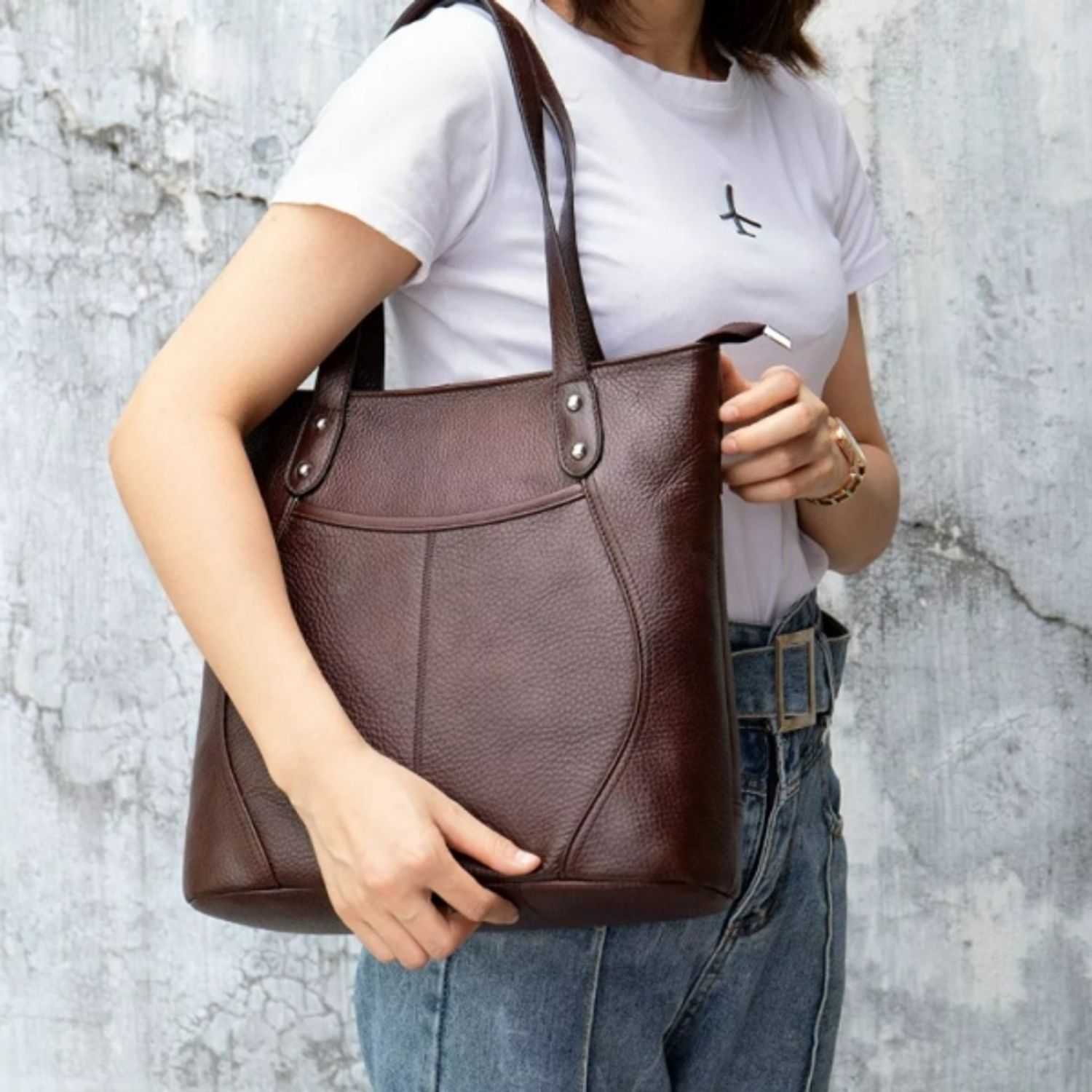 Geanta dama, Anaya GT1519, piele naturala, model maro fotografia produsului View 4 L