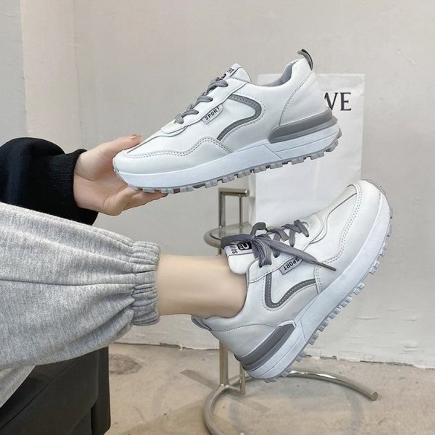 Pantofi sport dama AD46, model alb/gri, AD46-39 fotografia produsului View 3 L