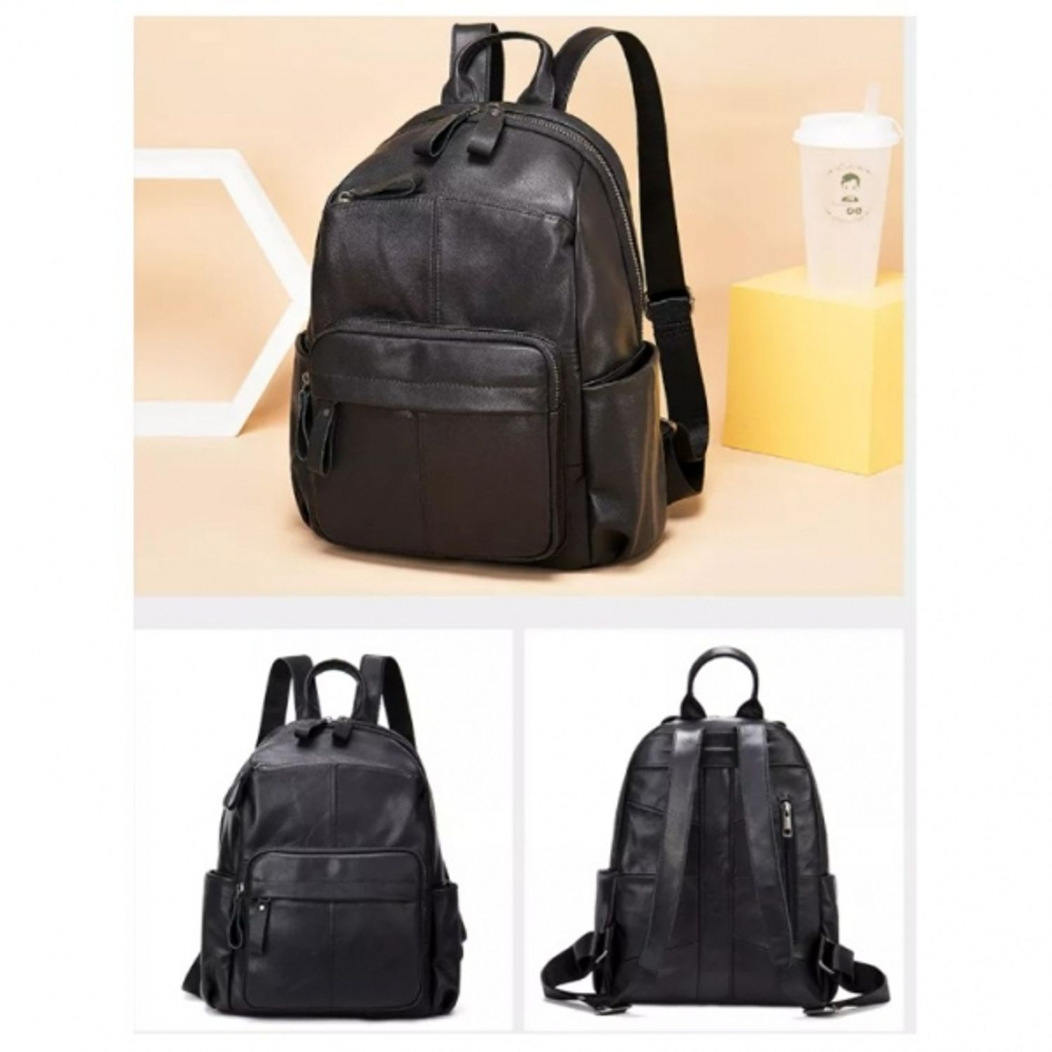 Rucsac dama, Maliyah GT1518, piele naturala, model negru fotografia produsului View 2 L