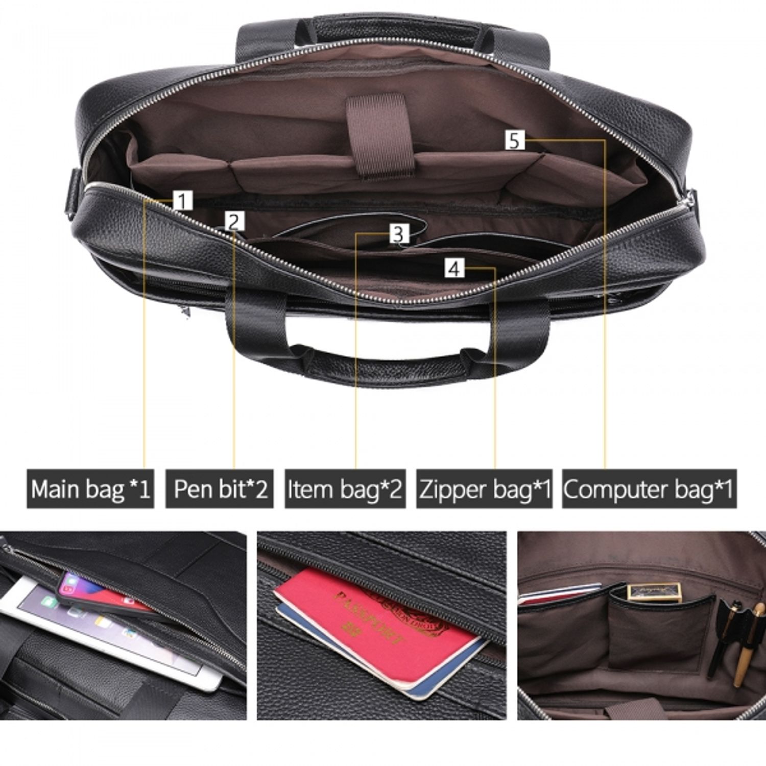 Servieta pentru barbati, Andy GT1310, piele naturala, Negru fotografia produsului View 4 L