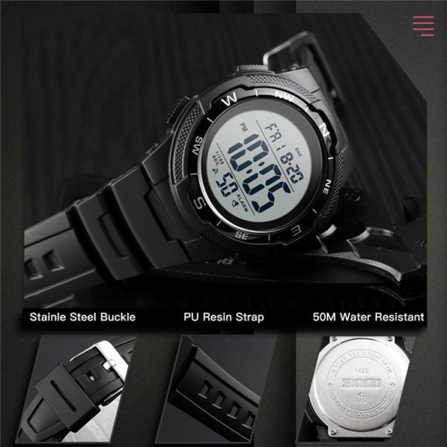 Ceas Barbatesc SKMEI CS904, curea silicon, digital watch, rezistent 3ATM fotografia produsului View 3 L