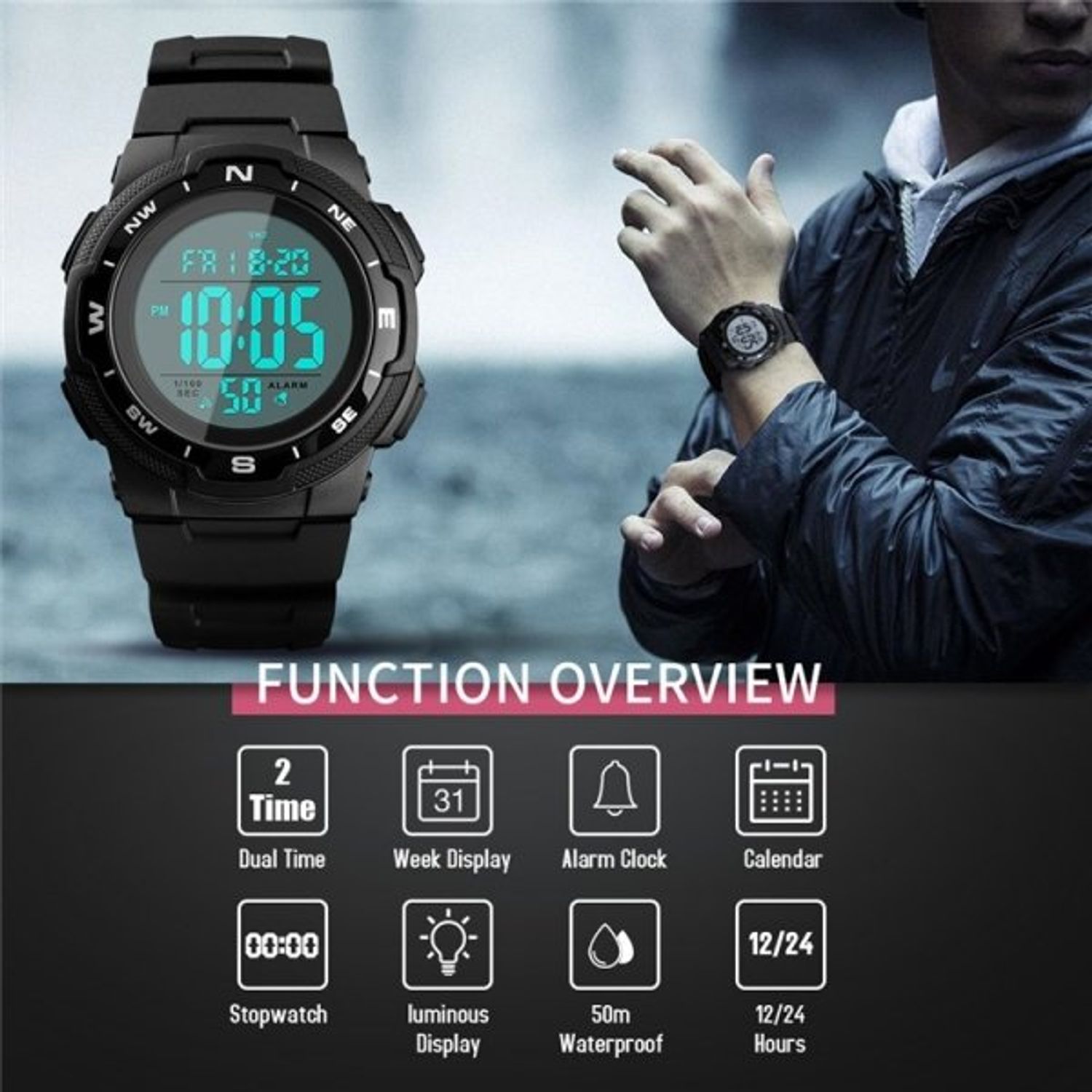 Ceas Barbatesc SKMEI CS904, curea silicon, digital watch, rezistent 3ATM fotografia produsului View 4 L