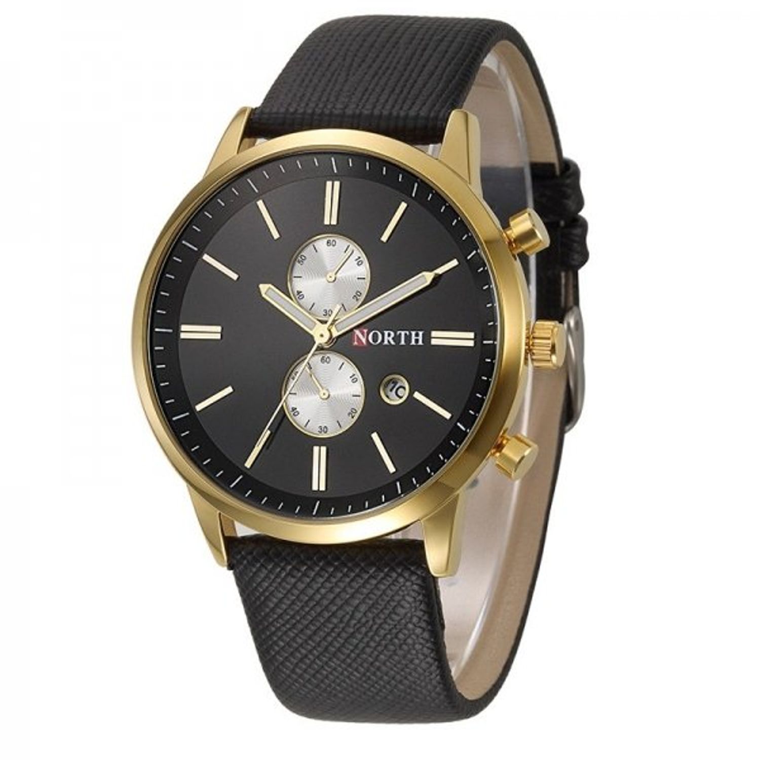 Ceas barbatesc NORTH CS783, curea piele, model elegant, cadran negru fotografia produsului View 3 L