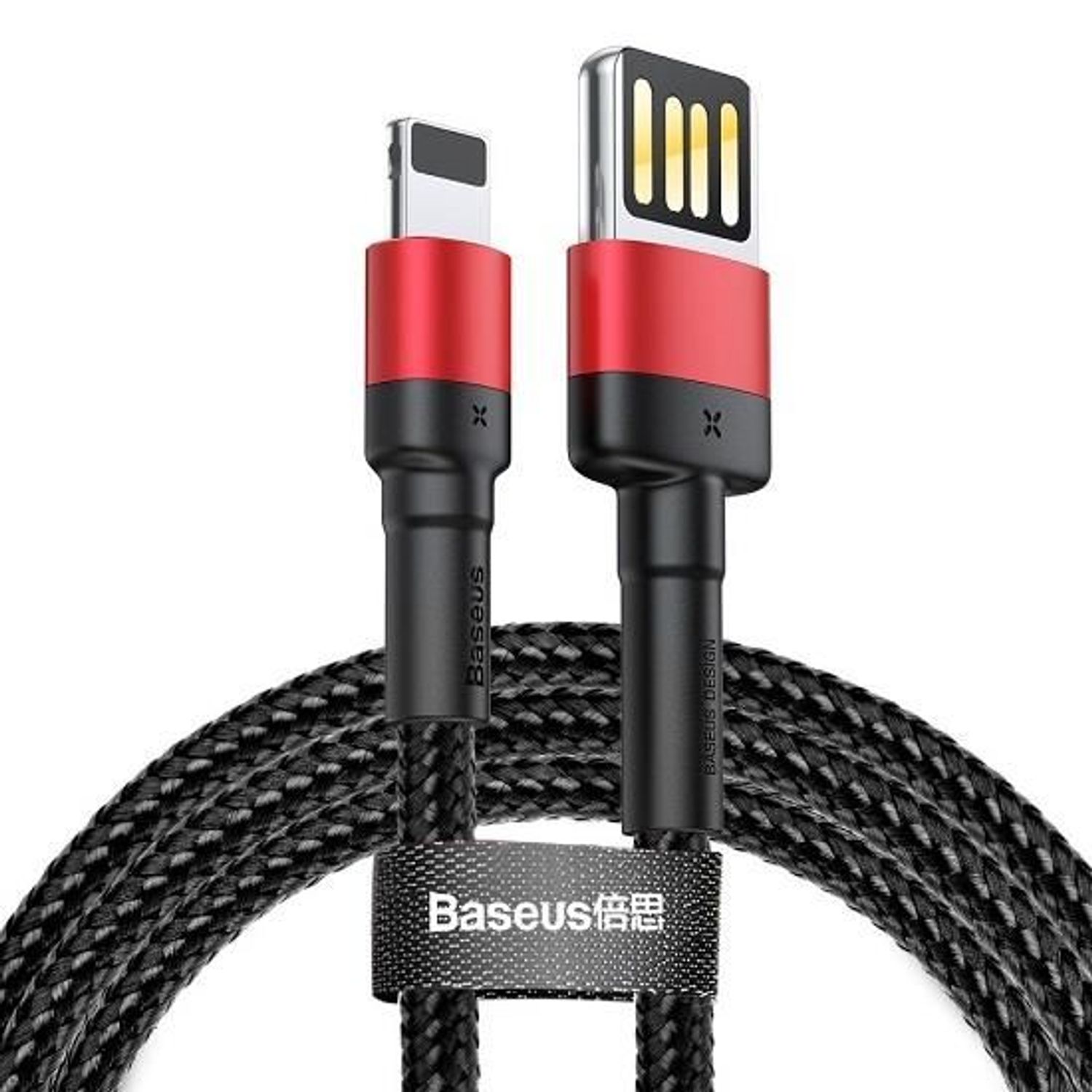 Cablu iPhone Lightning 8 Pini 1M / 2.4A - Baseus Cafule Special Edition CALKLF-G91 Black/Red fotografia produsului