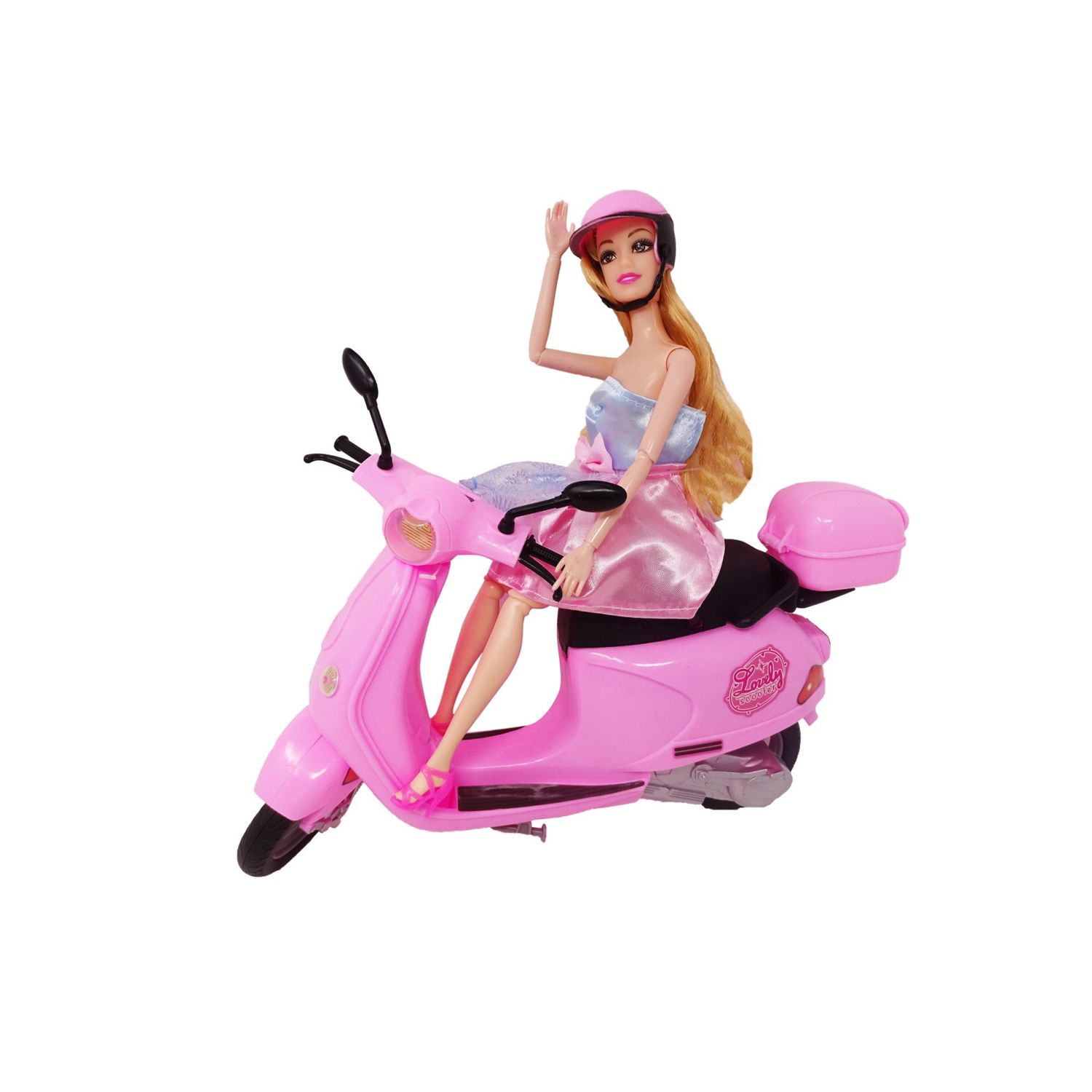 Set Papusa cu Motocicleta, Casca, Roz fotografia produsului
