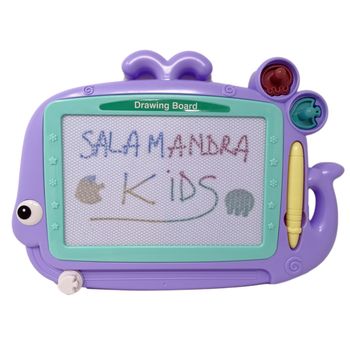 Tablita magnetica Salamandra Kids 2 in 1 cu creion si 2 stampile, Mov