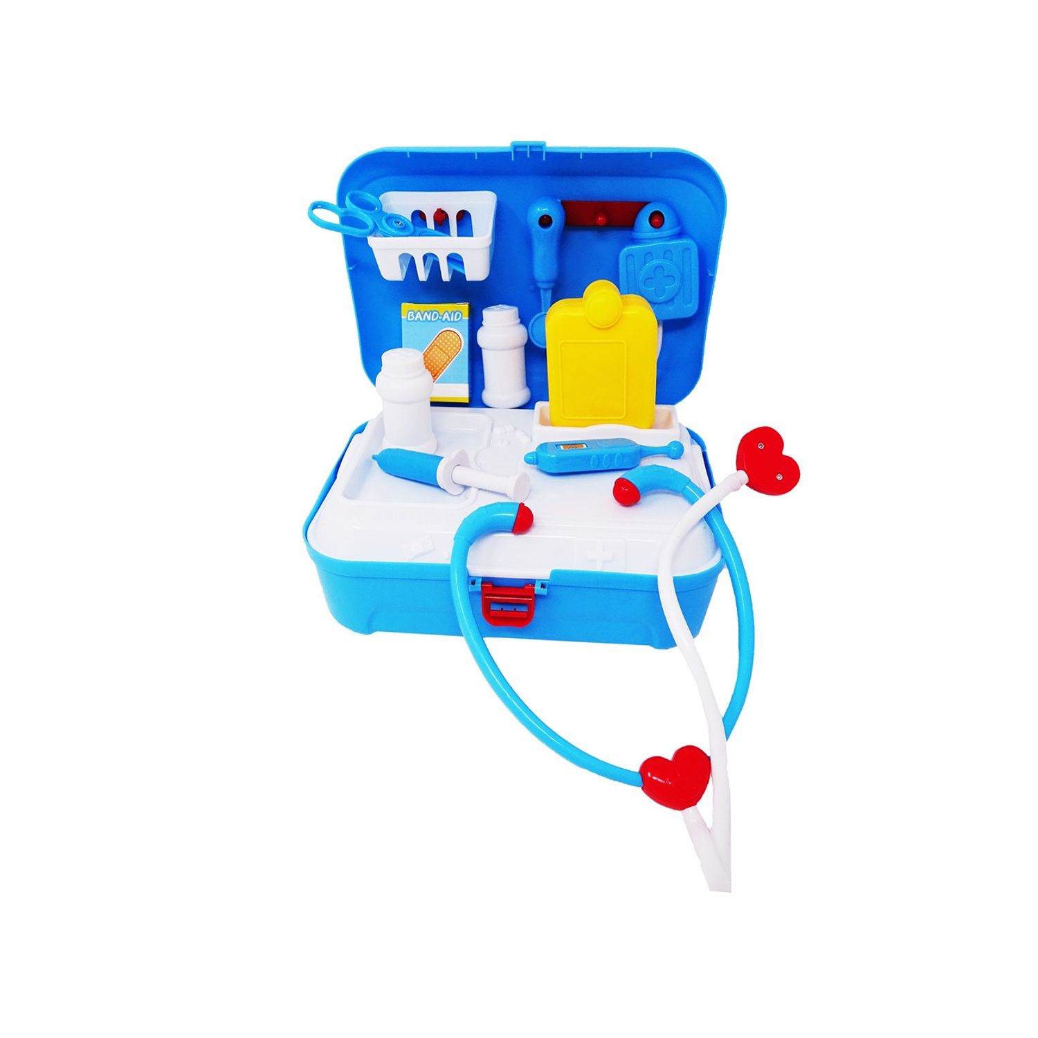 Set doctor cu diverse accesorii intr-un ghiozdanel albastru pentru copii fotografia produsului