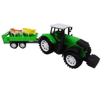 Tractor cu Remorca si Doua Animalute, Verde