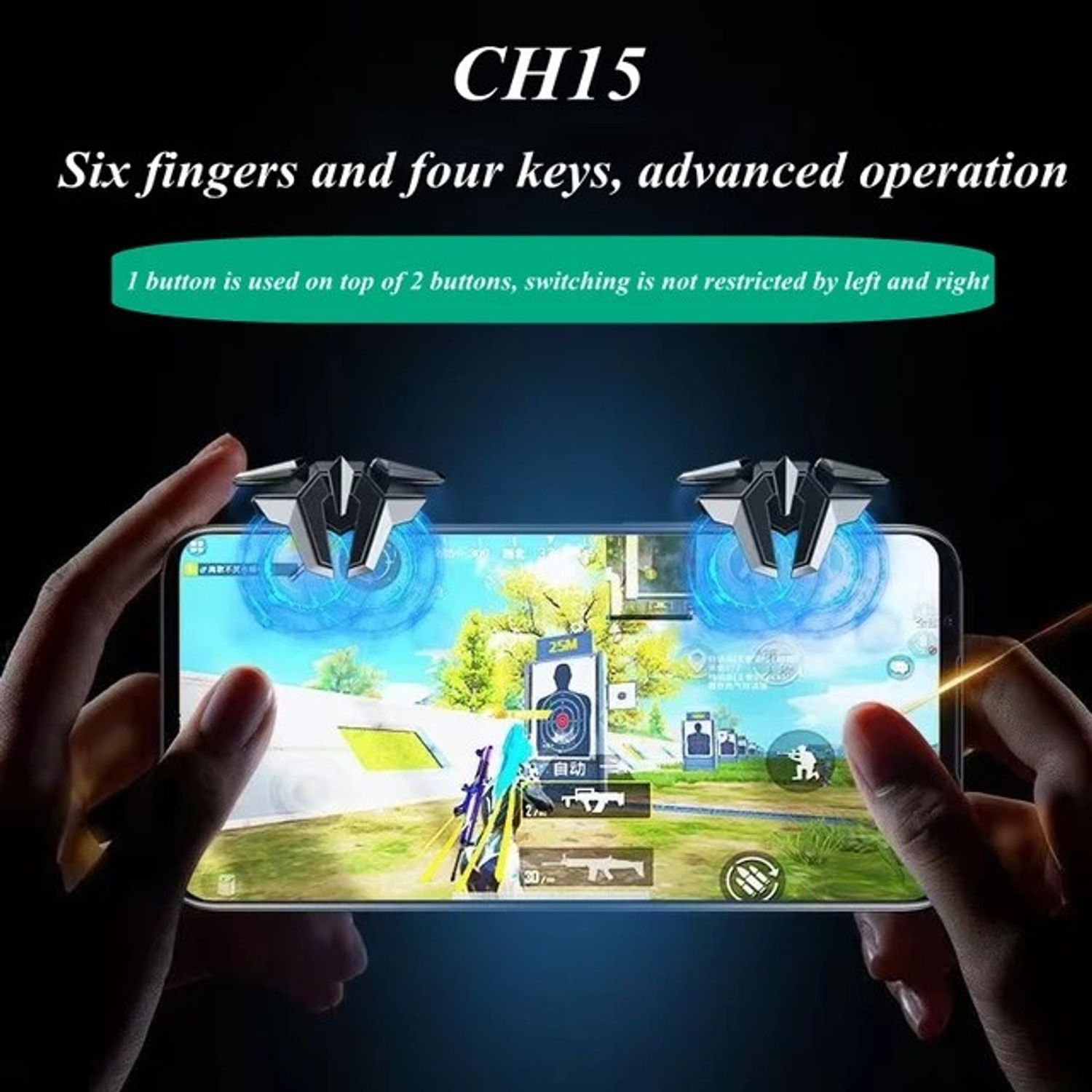 Triggere gaming pentru telefon, model CH15, impuls, duble, 6 degete in acelasi timp, Android Ios, FPS fotografia produsului