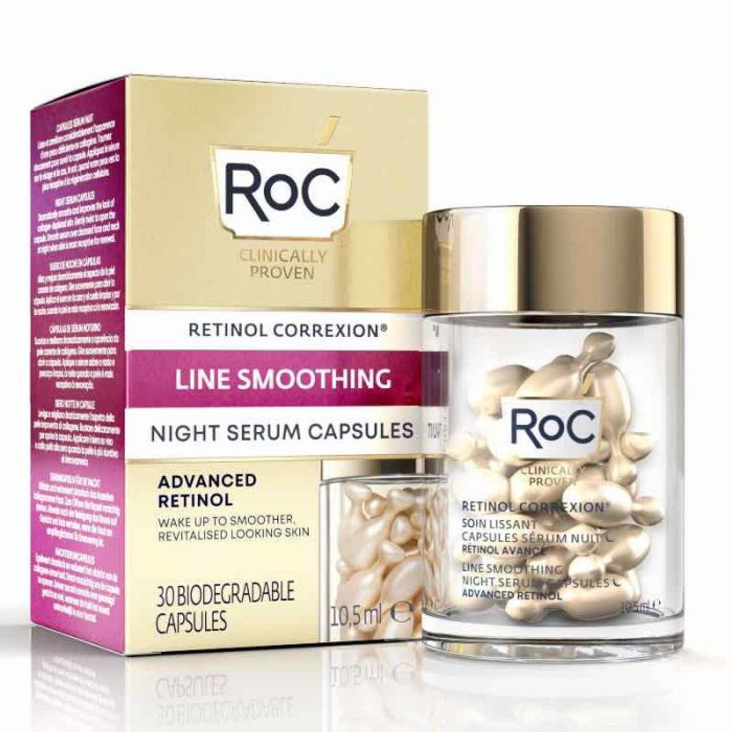 Ser antirid de noapte, Retinol Correction Line Smoothing Night Serum, Roc, 30Caps fotografia produsului