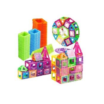 Set inteligent de constructie magnetic cu 139 piese 3D, Nando, Multicolor, Cutie depozitare, Magneti Puternici, pentru copii 3 ani +