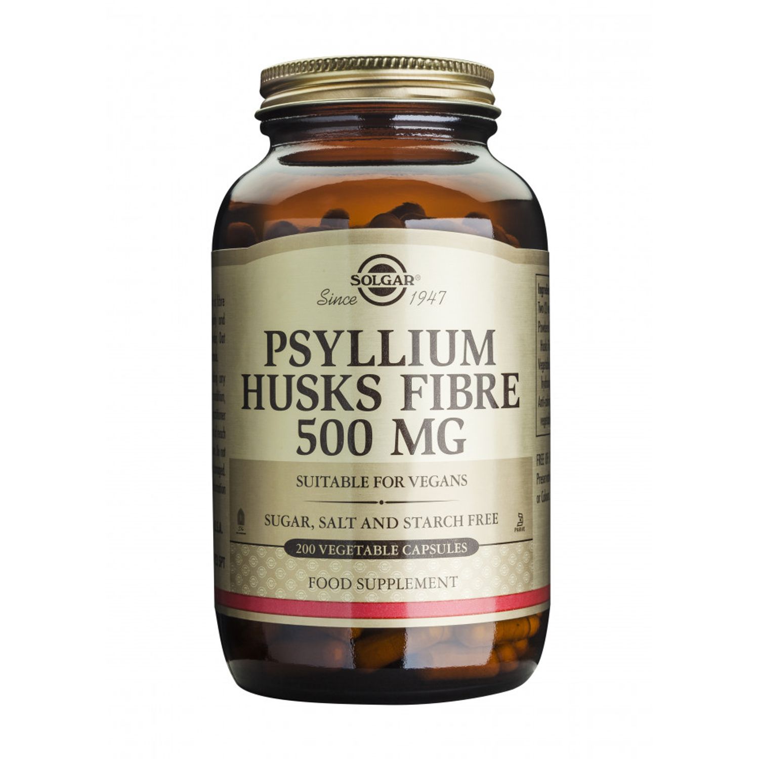 Psyllium Husks Fibre 500mg, 200veg caps, Solgar fotografia produsului