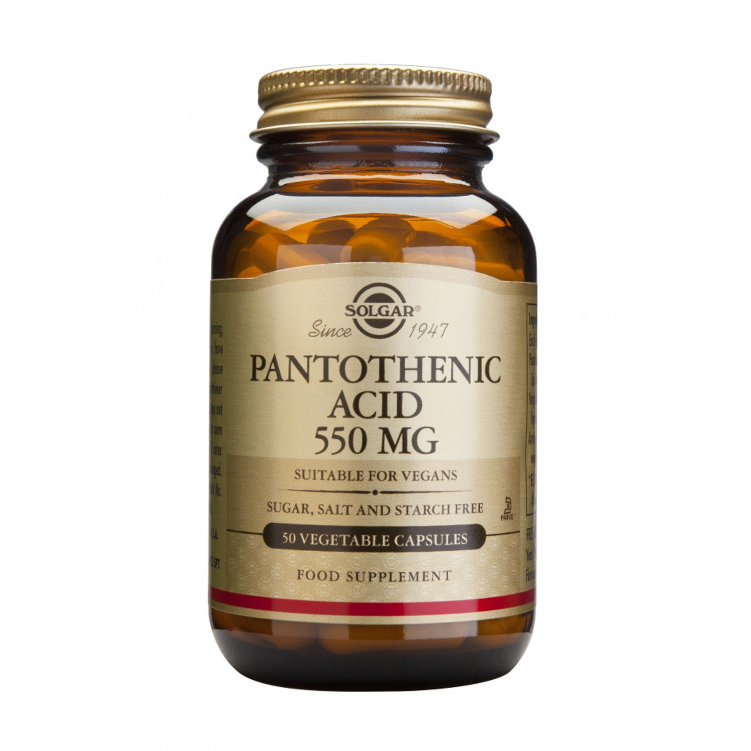 Pantothenic acid 550mg 50 capsule vegetale, Solgar fotografia produsului