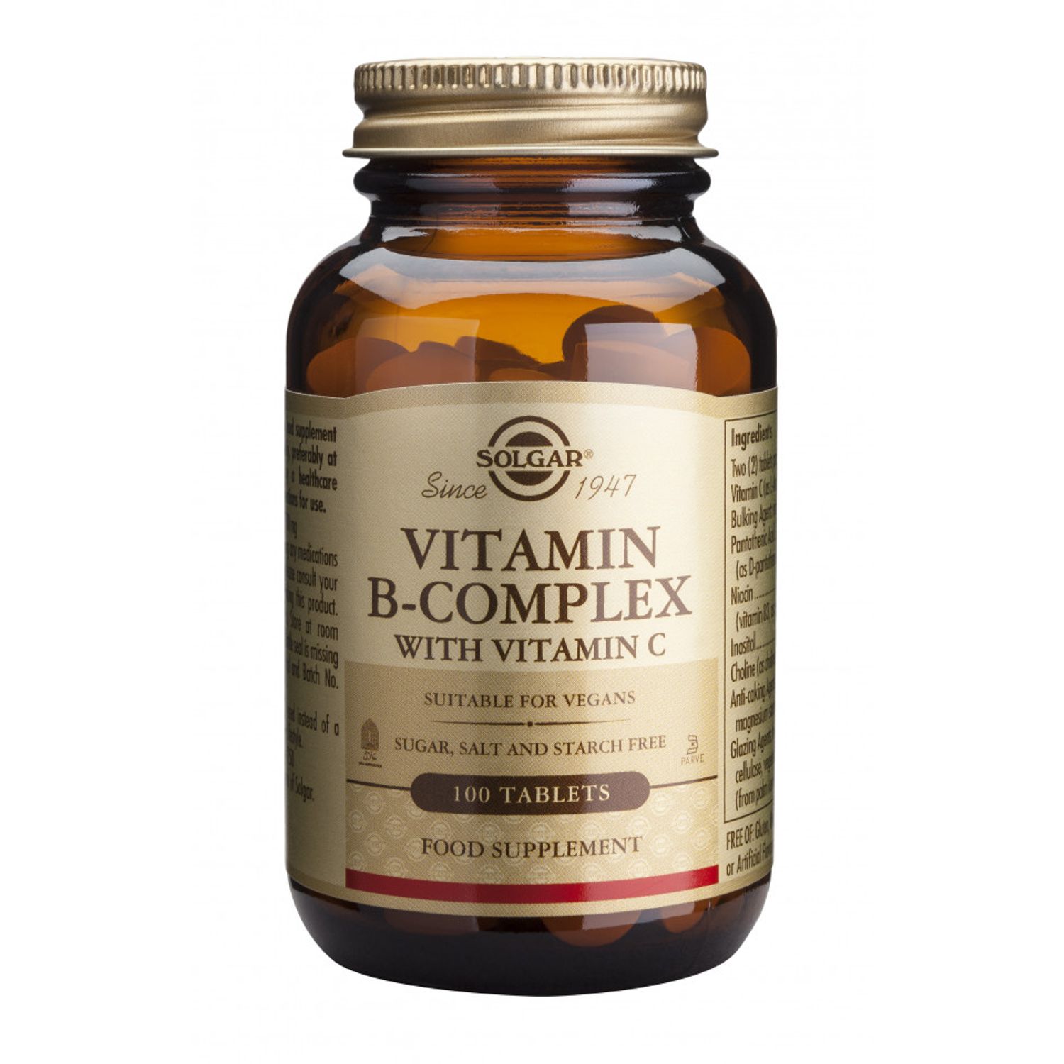 Complex de vitamine B cu vitamina C, B-Complex with C, 100 tablete, Solgar fotografia produsului