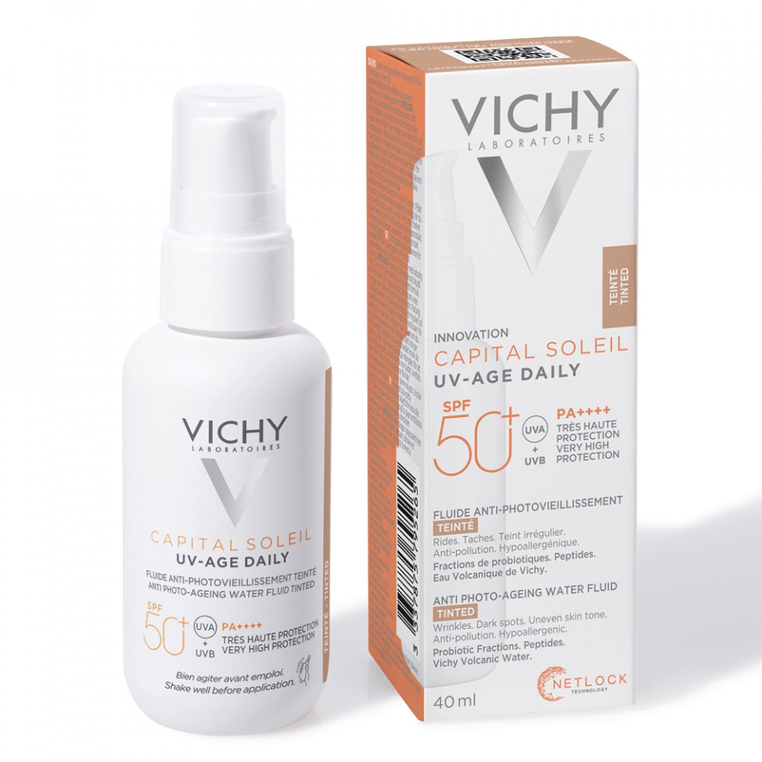 Fluid colorat SPF 50+ cu actiune impotriva foto-imbatranirii tenului, Vichy CAPITAL SOLEIL UV AGE, deschis-mediu 40 ml fotografia produsului