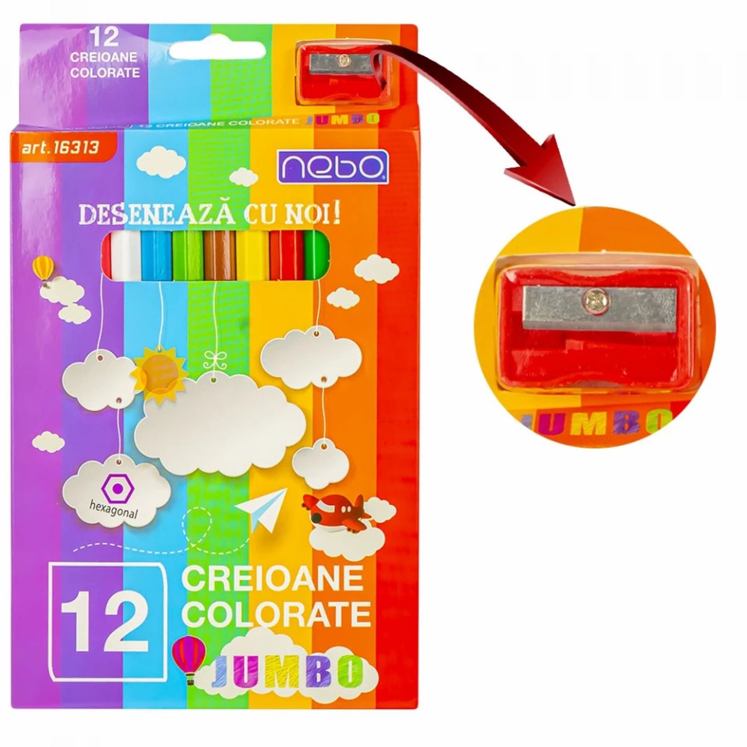 Creioane color Hexagonale Jumbo Set 12 - NEBO fotografia produsului View 4 L