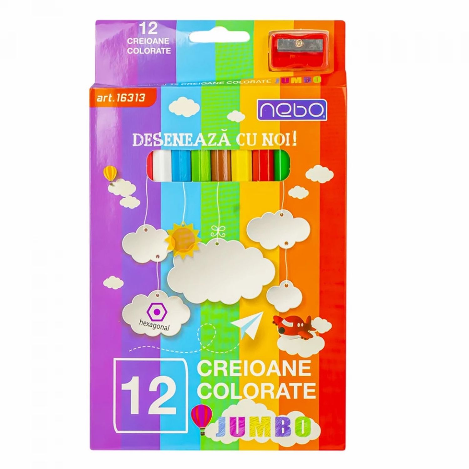 Creioane color Hexagonale Jumbo Set 12 - NEBO fotografia produsului
