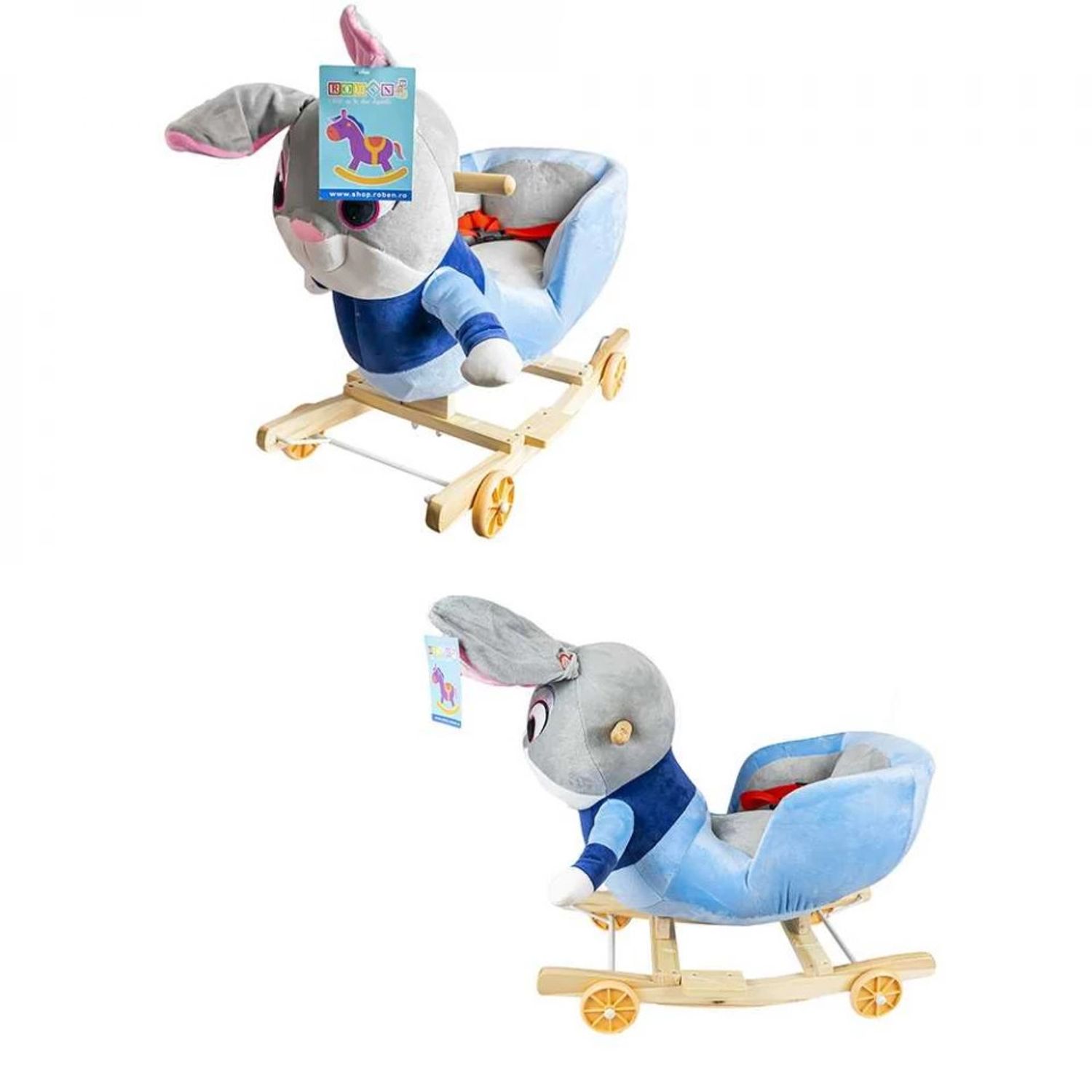 Balansoar pentru bebelusi, Iepuras, lemn + plus, cu rotile, 52 cm fotografia produsului View 3 L