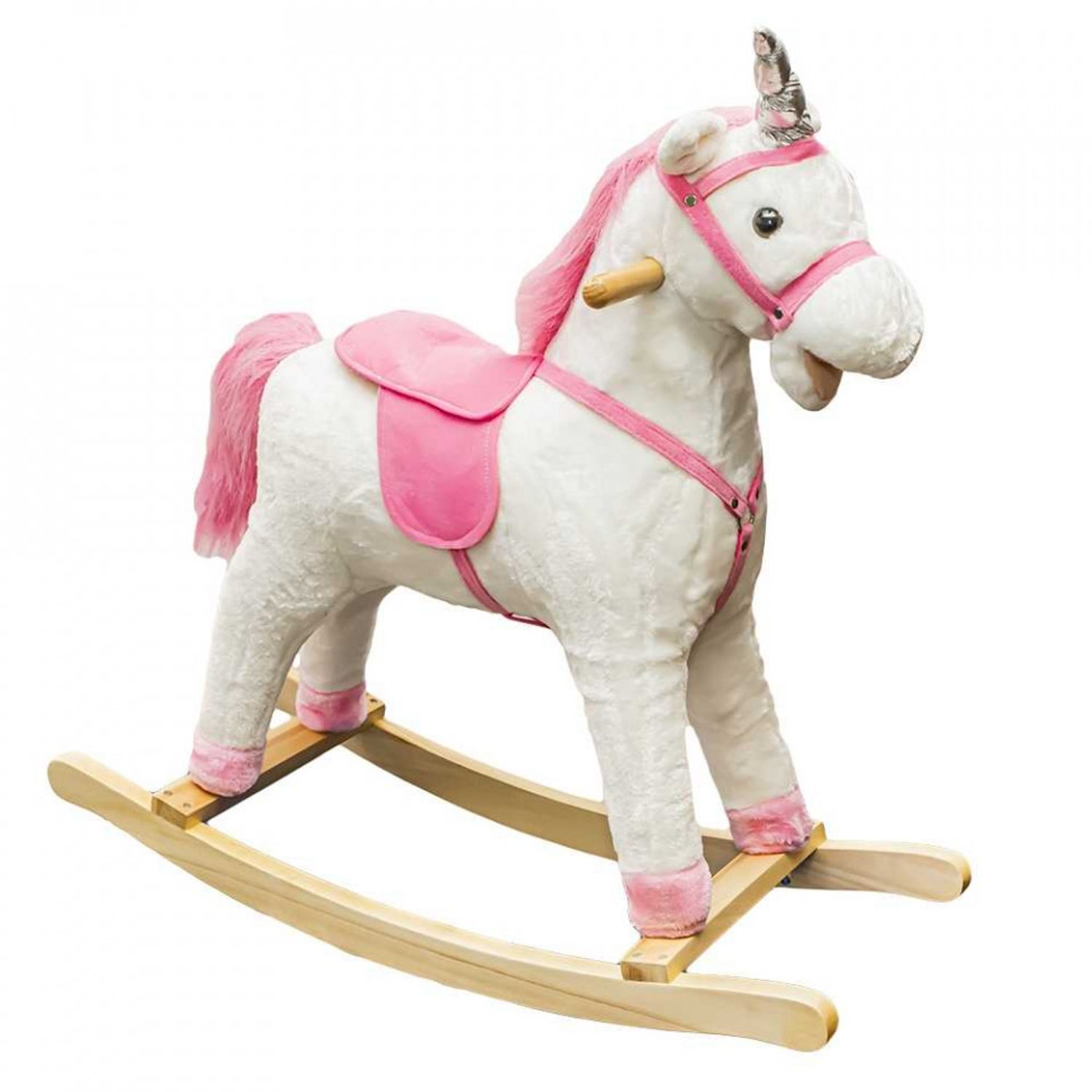 Unicorn balansoar, lemn + plus, roz, 78x28x68 cm fotografia produsului