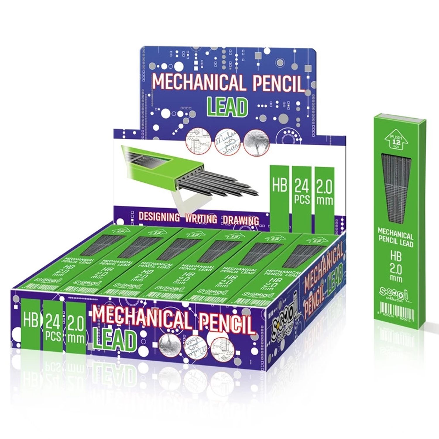 Mine creion mecanic HB, 2mm, 12 buc/set - S-COOL fotografia produsului
