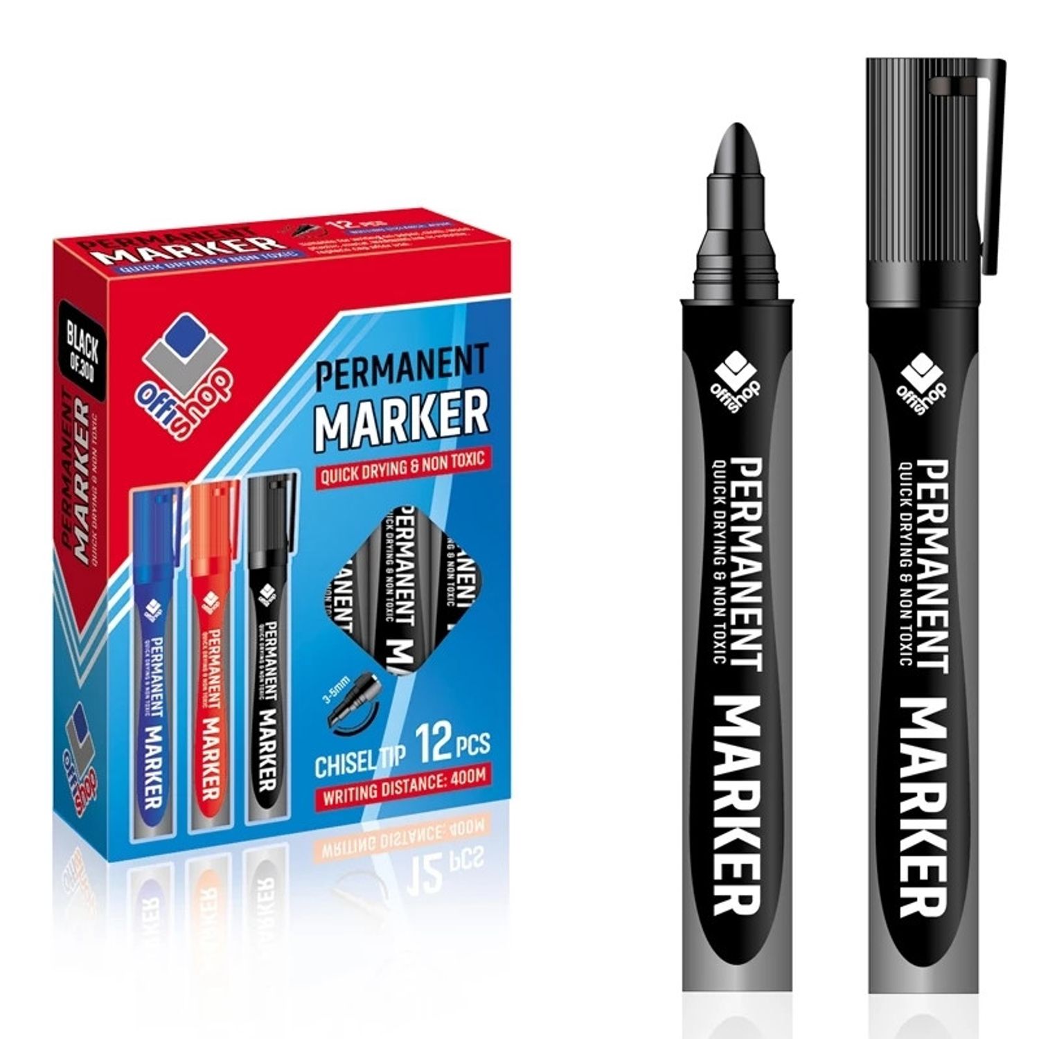 Marker permanent negru, 2-4 mm, 12 buc/set - OFFISHOP fotografia produsului