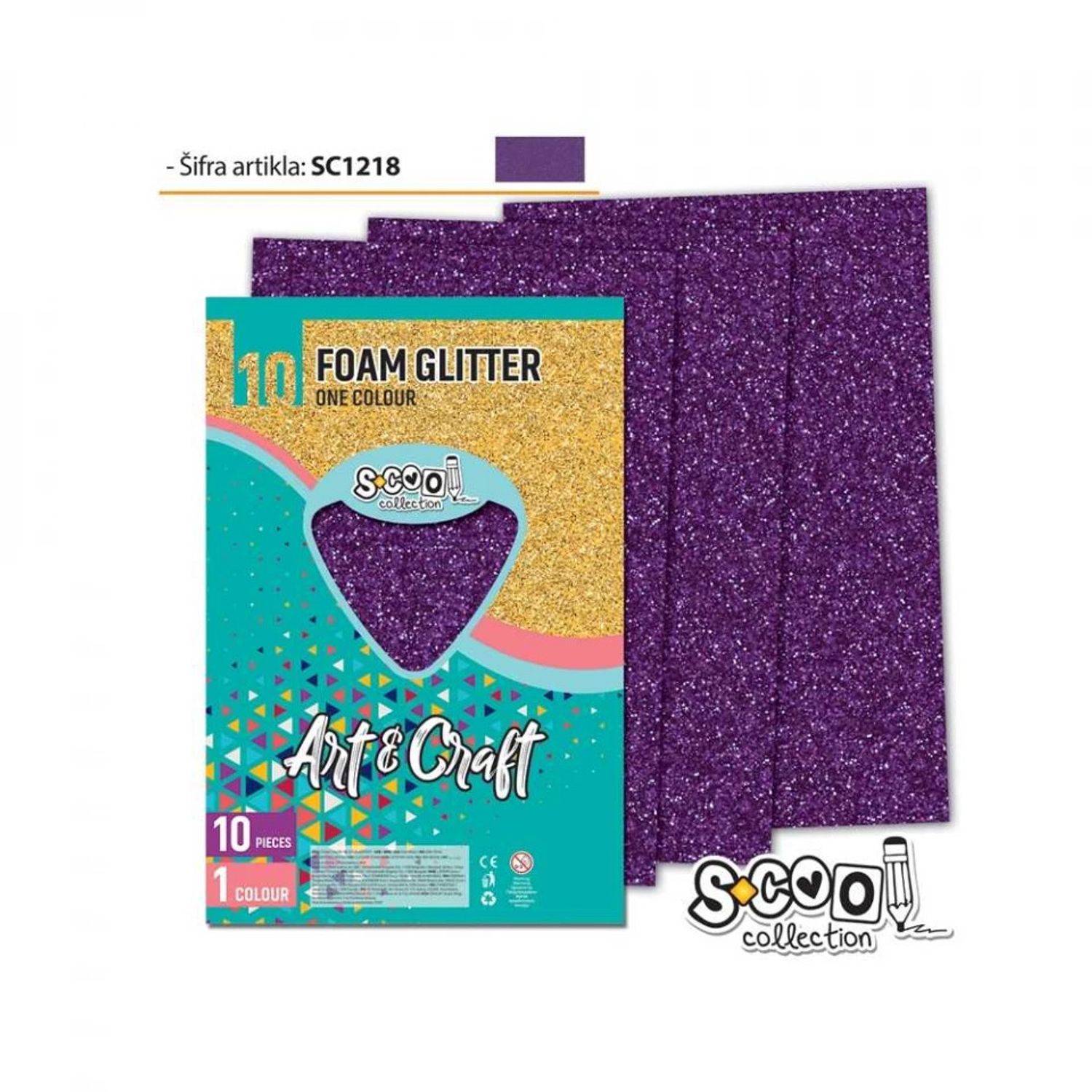 Hartie buretata, glitter, violet, 10 buc/set, 20x30 cm - S-COOL fotografia produsului