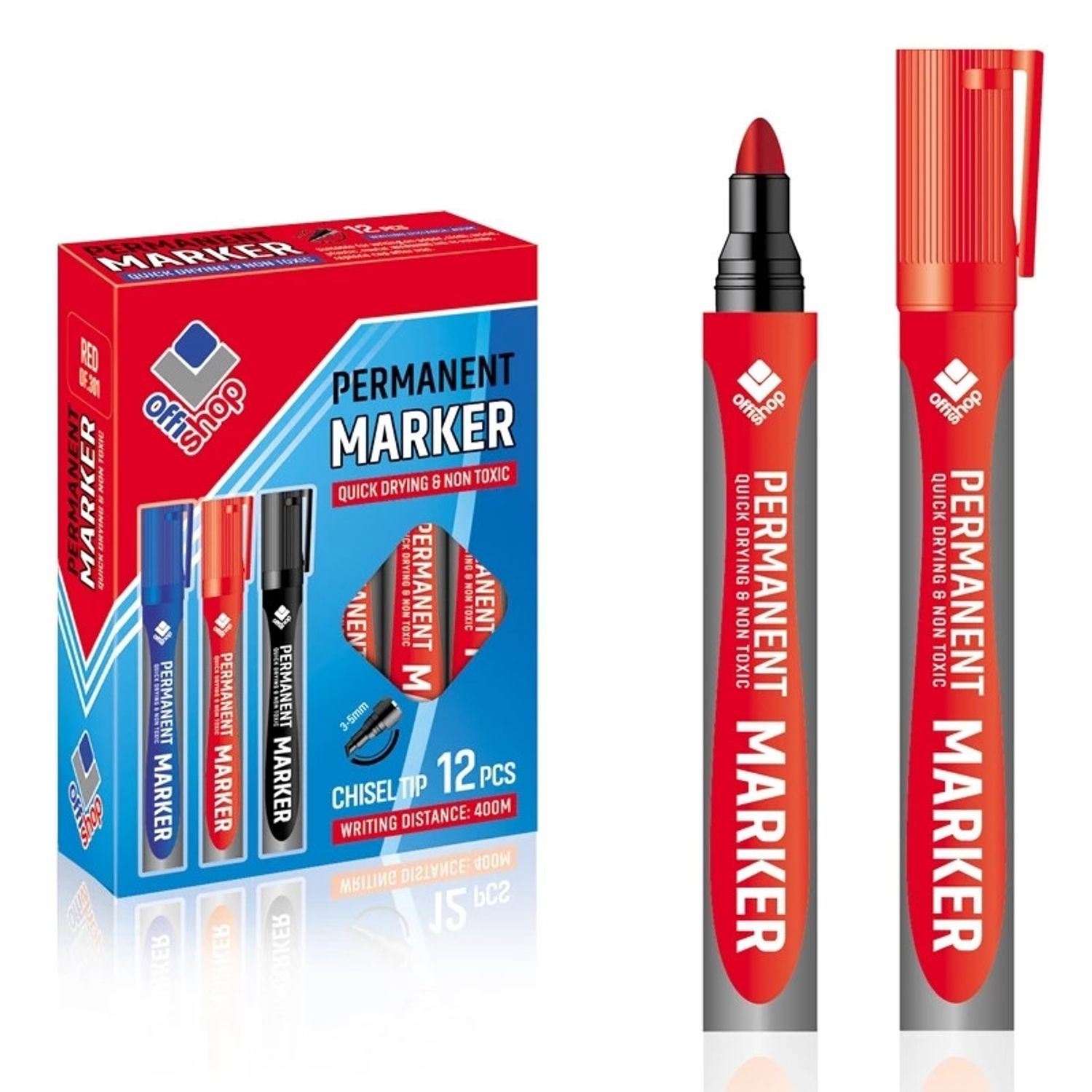 Marker permanent rosu, 2-4 mm, 12 buc/set - OFFISHOP fotografia produsului