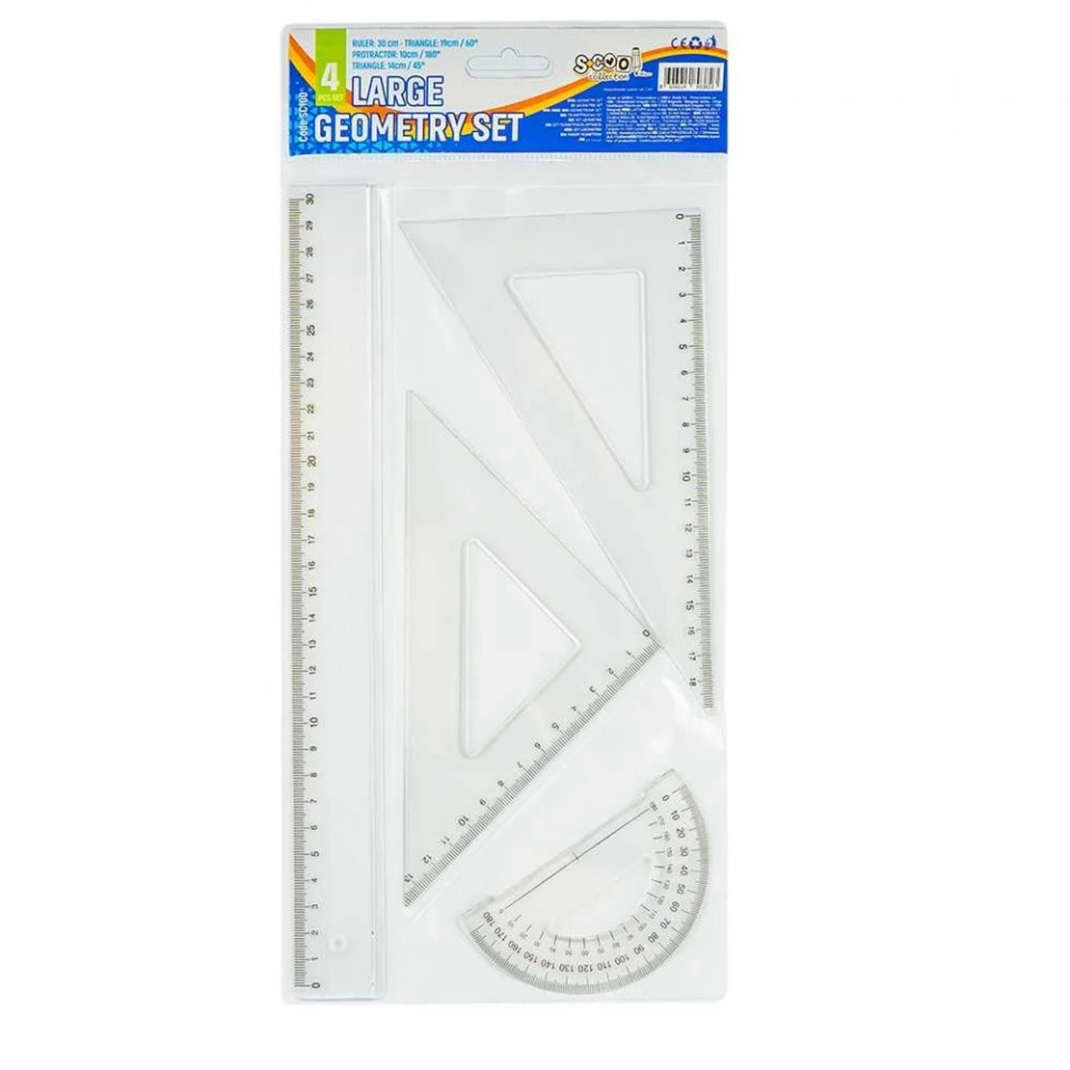 Trusa geometrie, 4 piese/set, liniar 30 cm - S-COOL fotografia produsului