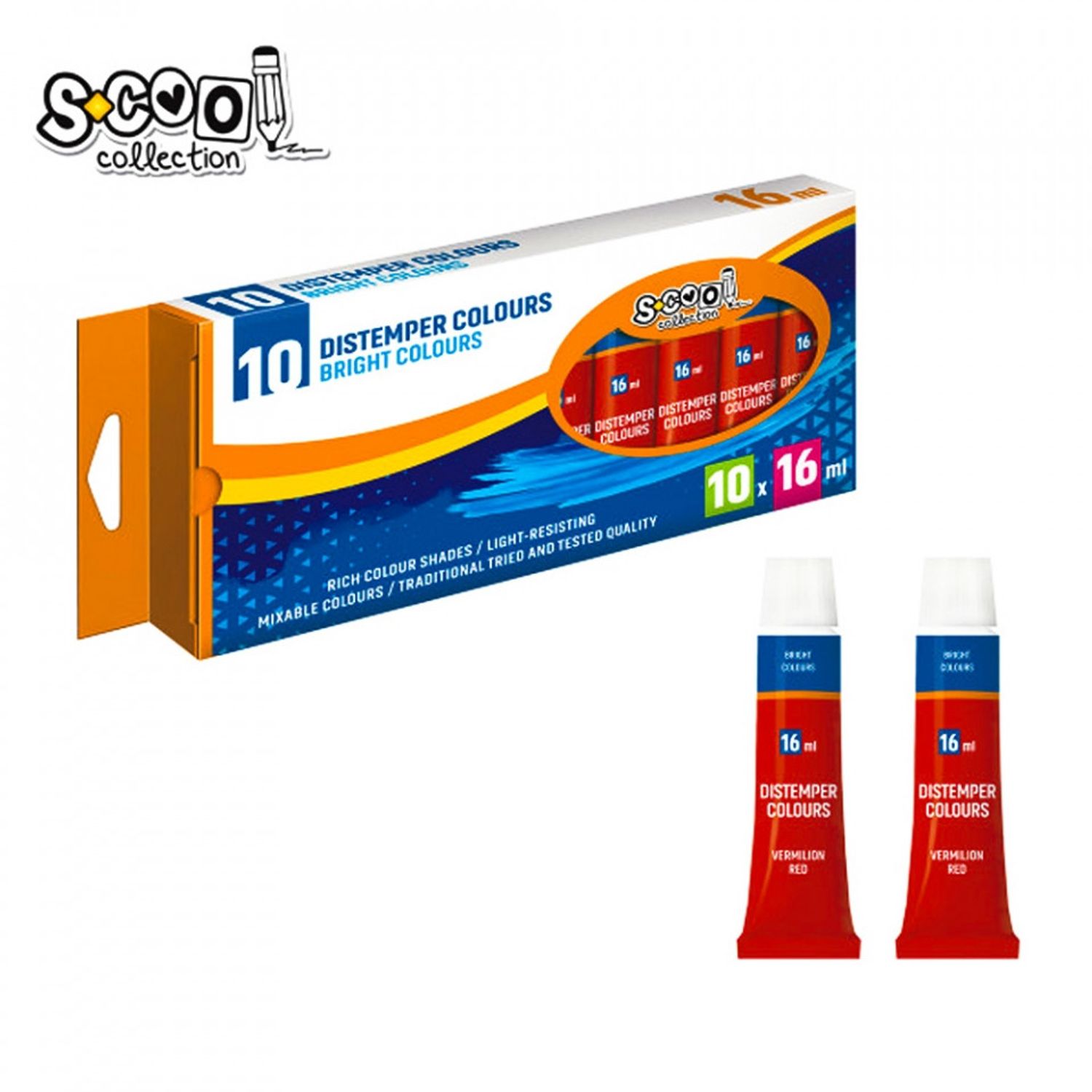 Tempera rosie, 16 ml, 10 culori/set - S-COOL fotografia produsului