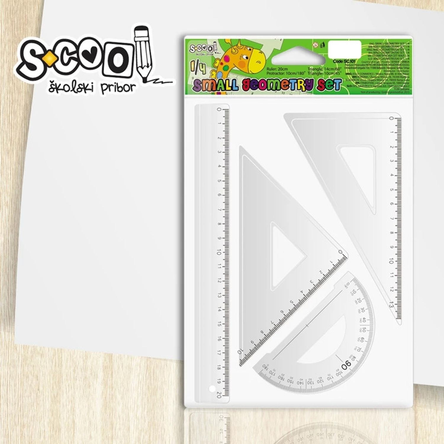 Trusa geometrie, 4 piese/set, liniar 20 cm - S-COOL fotografia produsului View 2 L