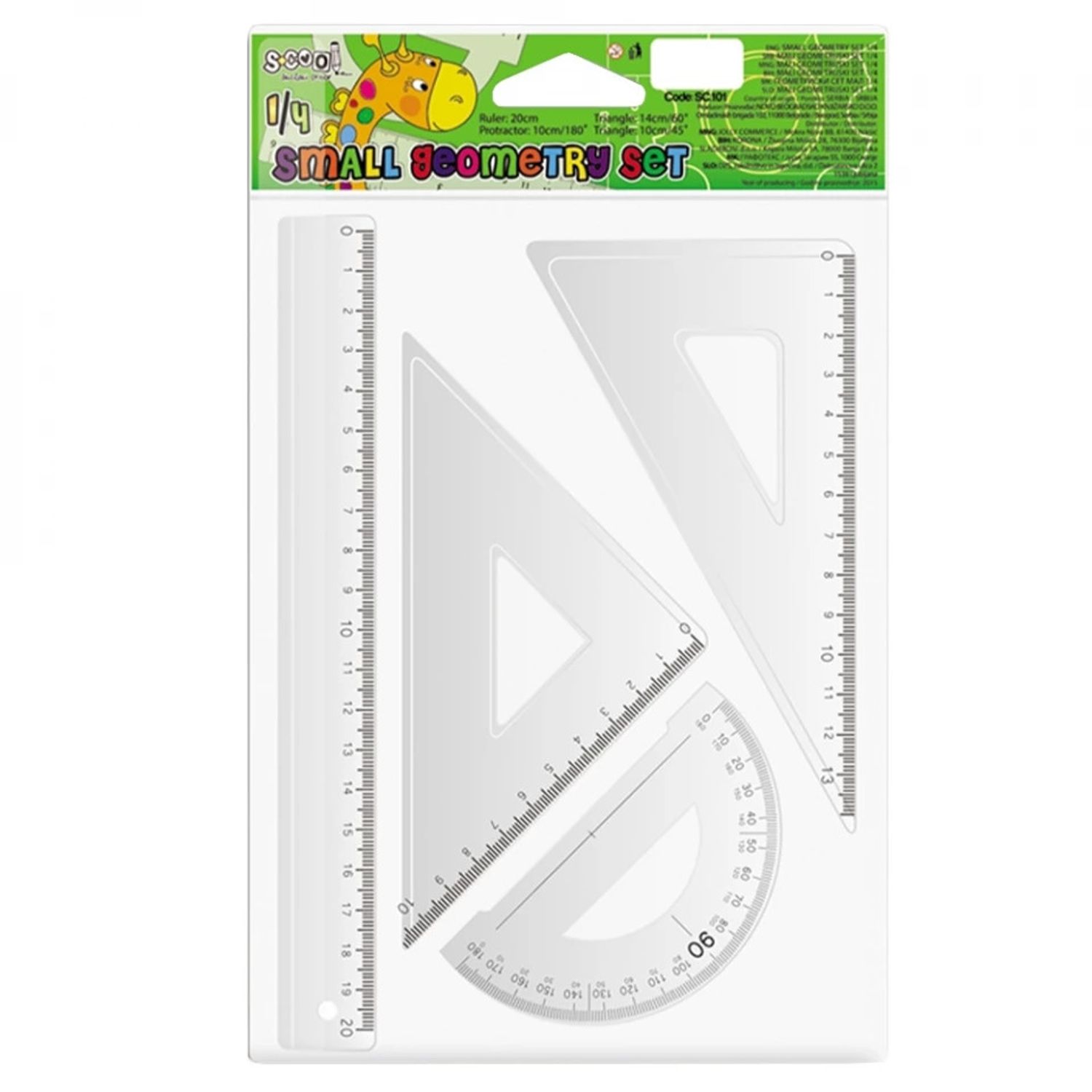 Trusa geometrie, 4 piese/set, liniar 20 cm - S-COOL fotografia produsului View 3 L