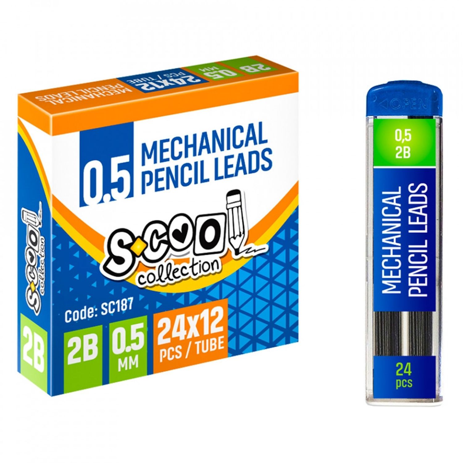 Mine creion mecanic 0,5mm, 2B, 24 buc/set - S-COOL fotografia produsului