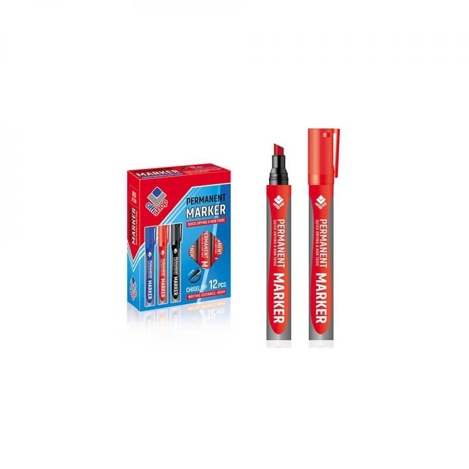 Marker permanent, tesit, rosu, 12 buc/set - OFFISHOP fotografia produsului