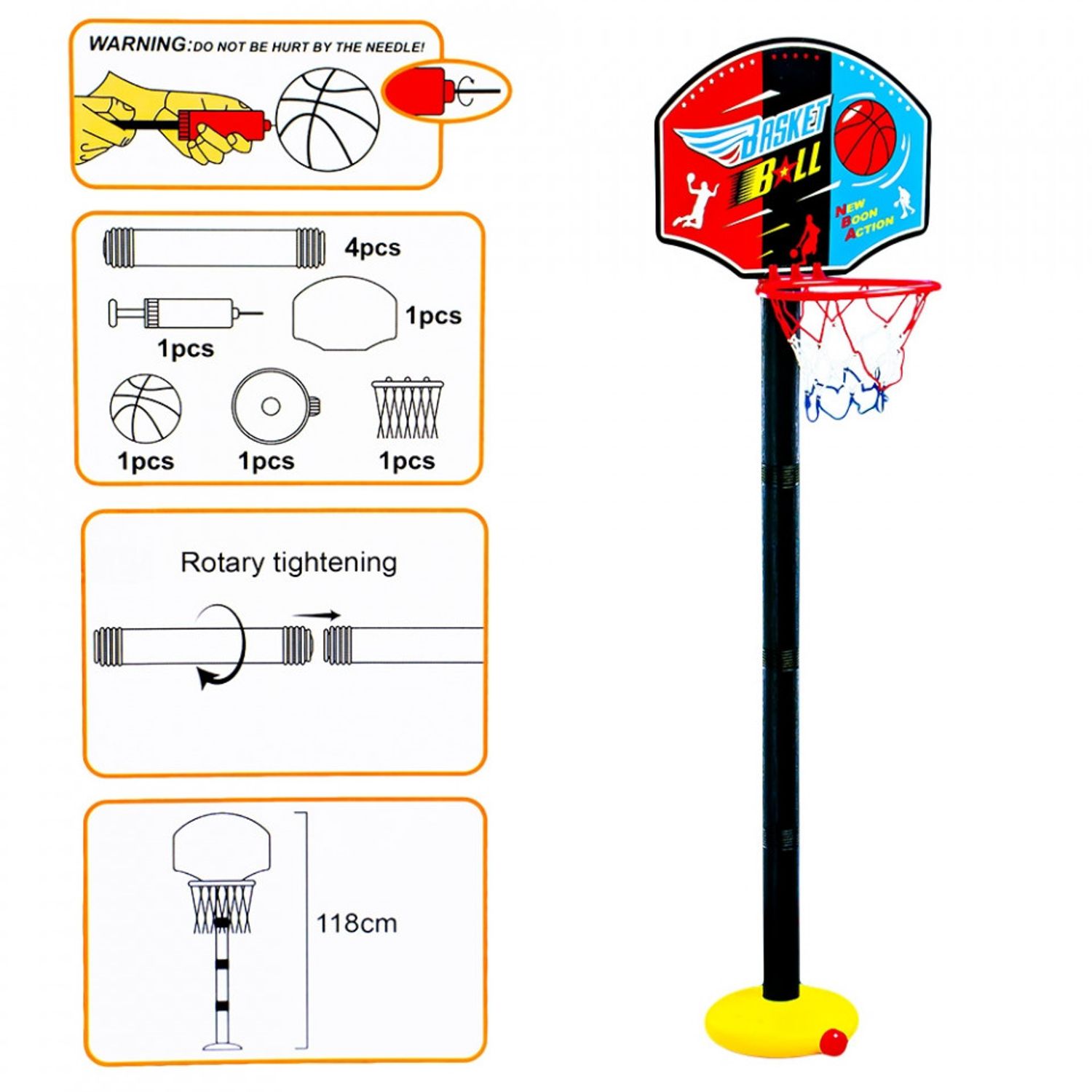 Cos baschet cu suport, H max: 118 cm fotografia produsului View 4 L