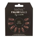 Set 24 Unghii False cu adeziv inclus Technic False Nails, Squareletto, Rose Gold Glitter fotografia produsului
