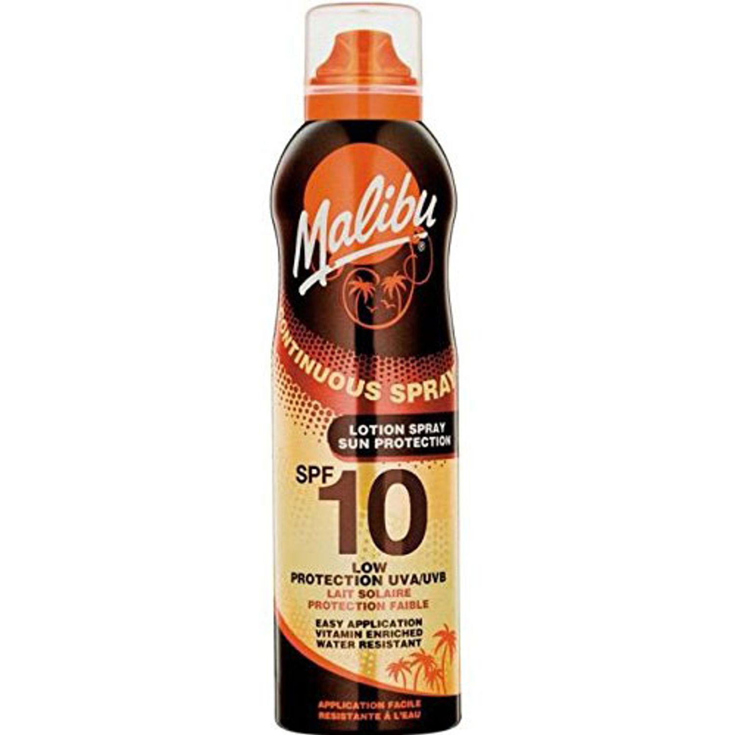 Lotiune Spray MALIBU Continuous Spray, Rezistenta la apa, UVA UVB, SPF10, 175 ml fotografia produsului