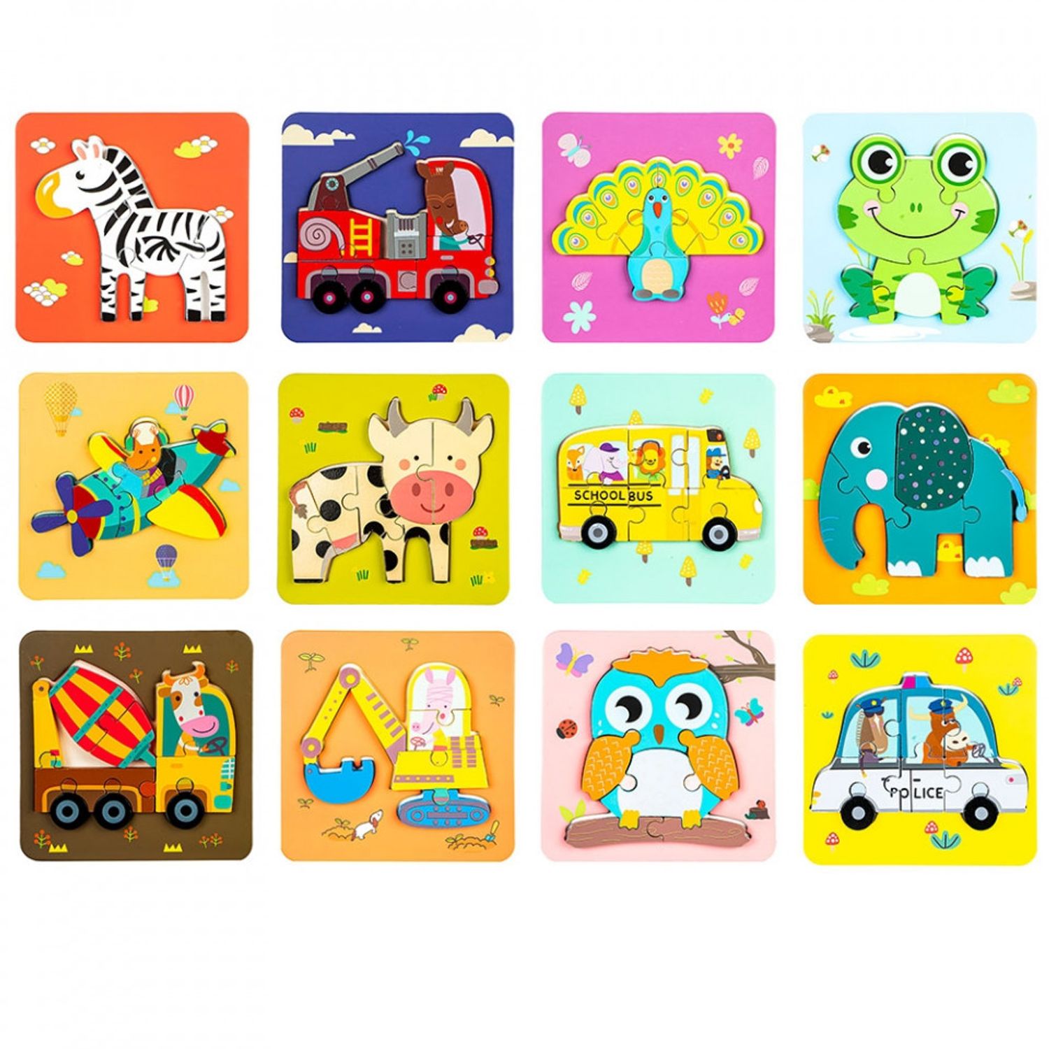Puzzle din lemn, incastru, Animale/Vehicule fotografia produsului