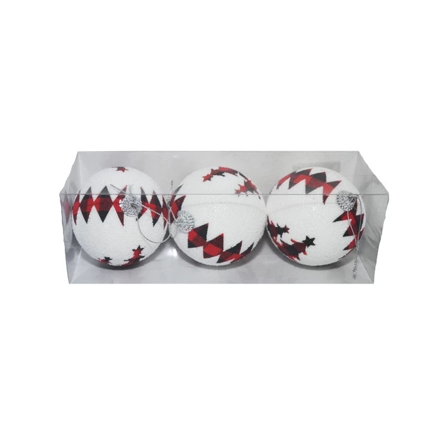 Globuri pom Craciun, albe-braduti, 8 cm, 3/set fotografia produsului View 2 L