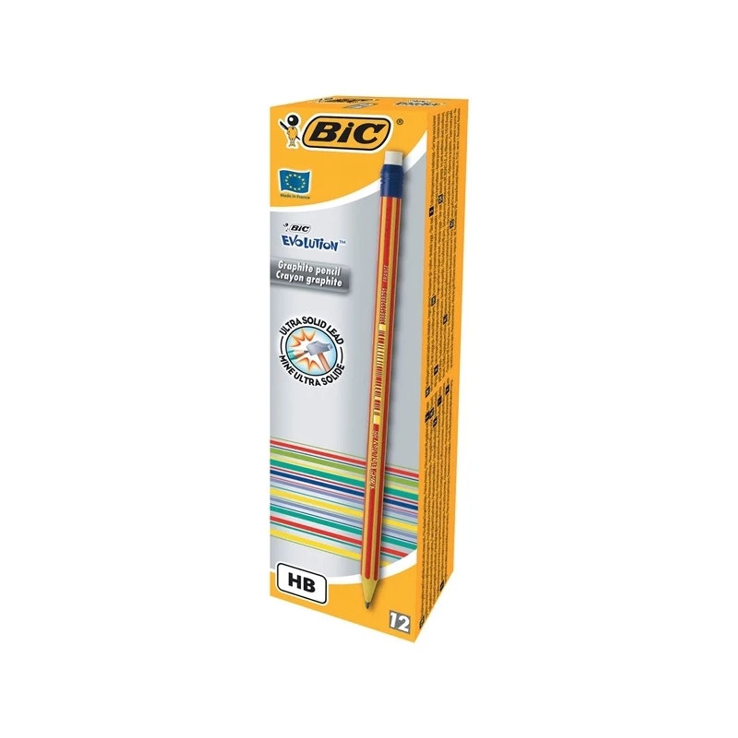 Creion HB + radiera Evolution Stripes 646 12/cutie - BIC fotografia produsului
