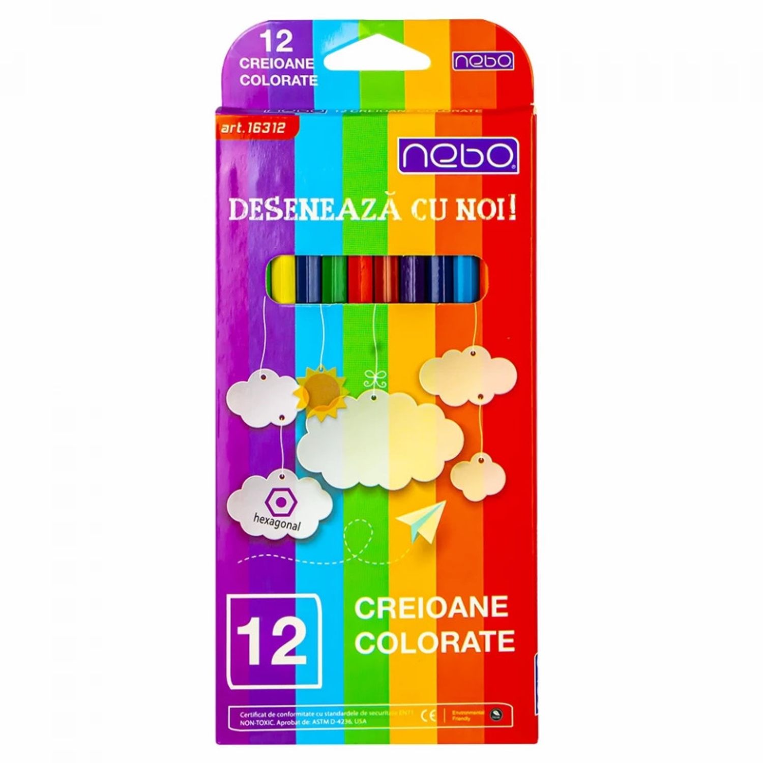 Creioane color hexagonale, 12 buc/set - NEBO fotografia produsului